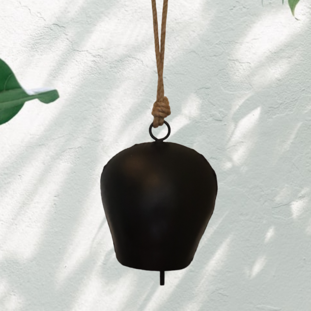 Black Cow Bell with Jute Rope, Recycled Metal Handcrafted