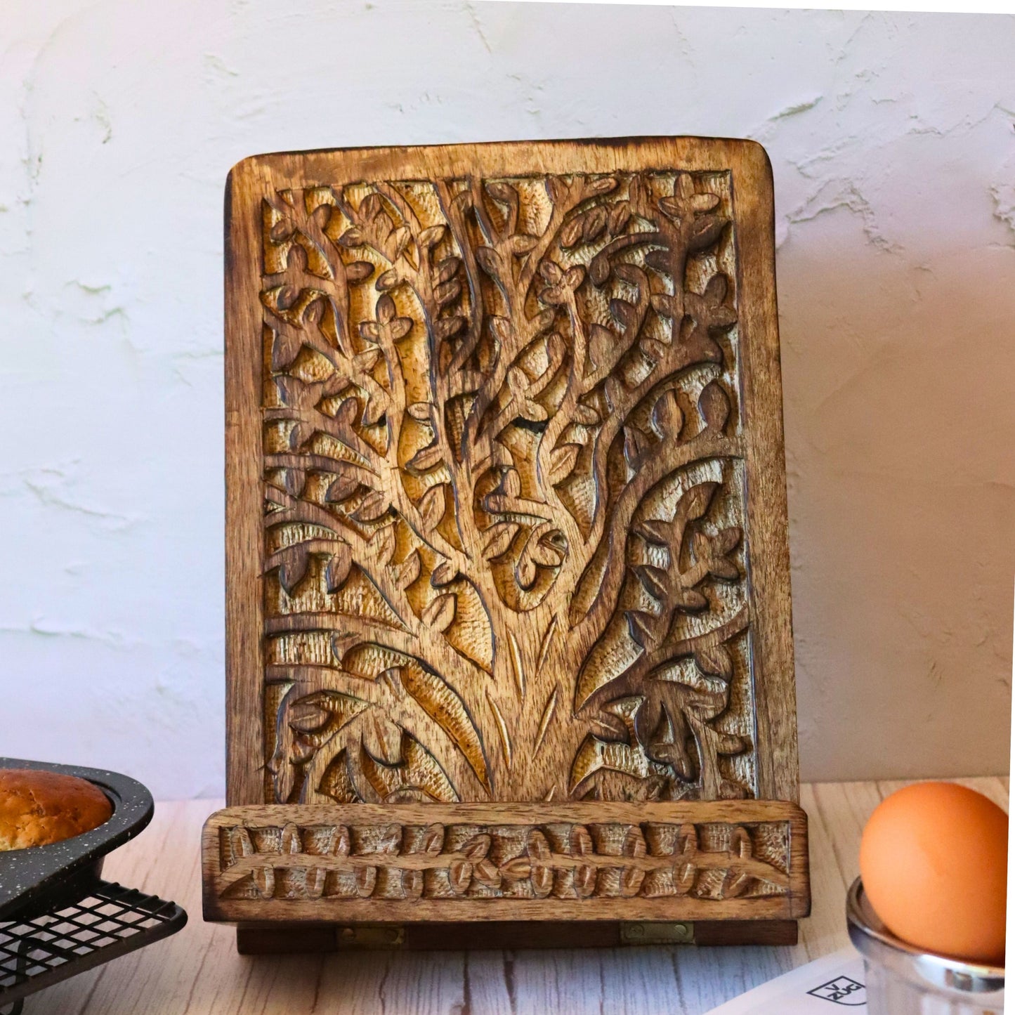Tree of Life Tablet and Book Adjustable Stand - Collapsible, Engraved, Kitchen Holder
