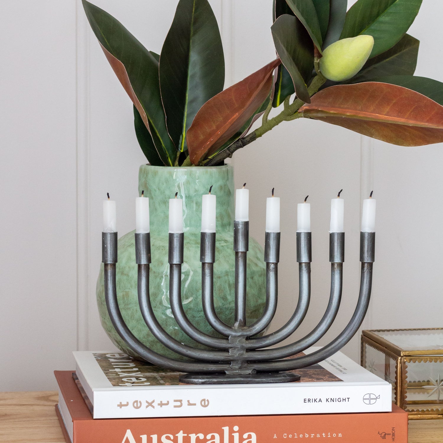 Wrought Iron Menorah Hanukkah Candle Holder - Handcrafted - Aksa Home Decor