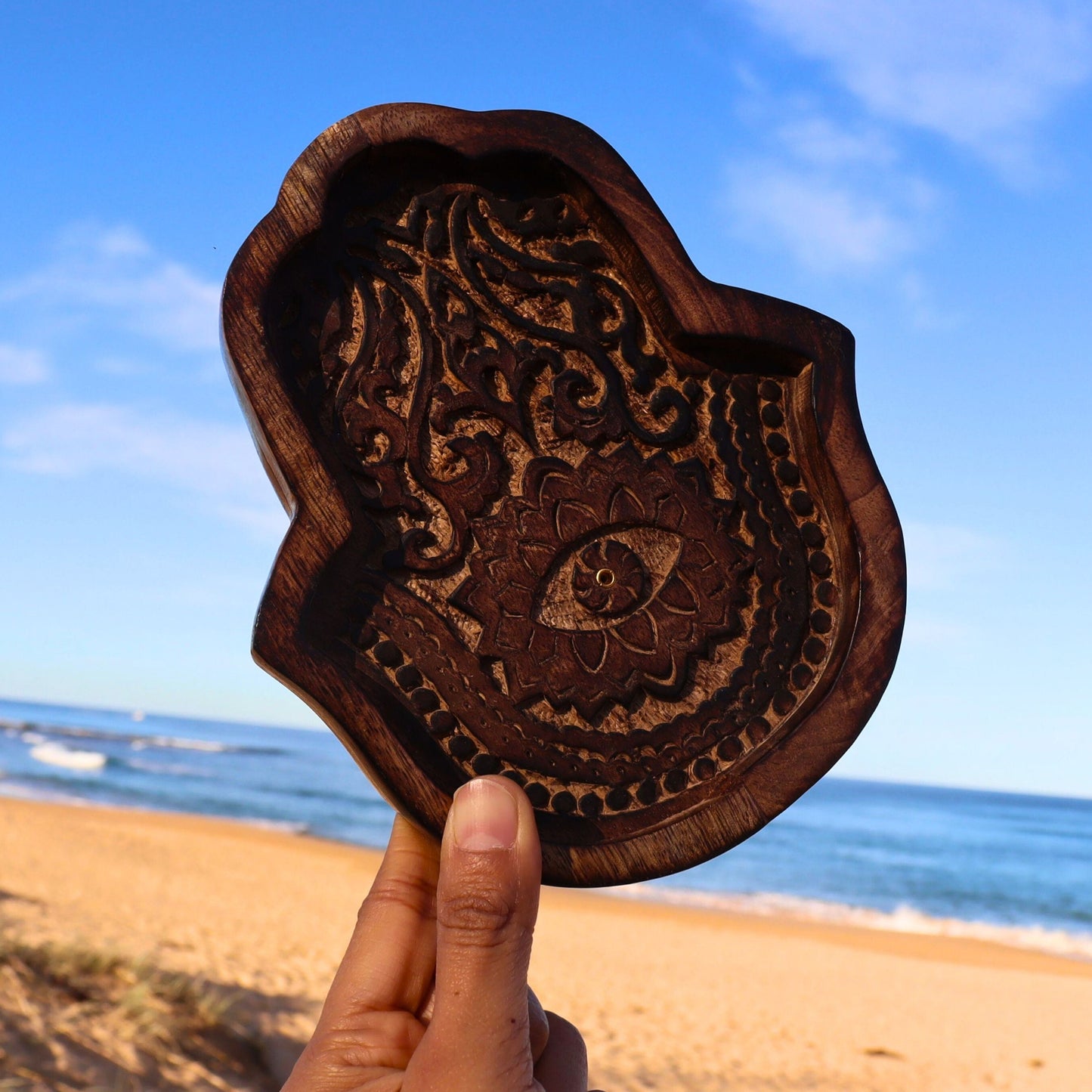 Hamsa Incense Holder and 10 Sandalwood Incense: Relaxation Gift Pack