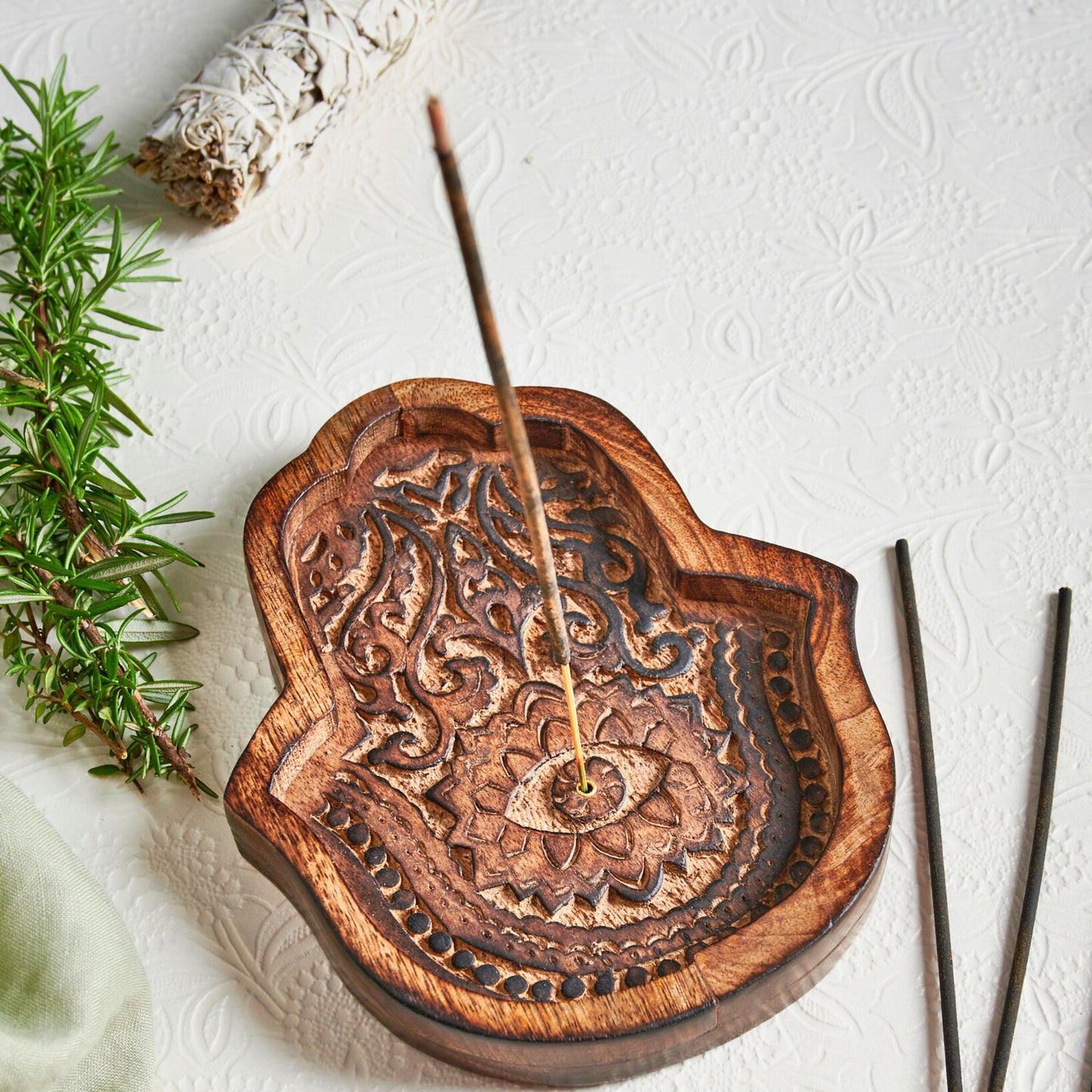 Hamsa Incense Holder and 10 Sandalwood Incense: Relaxation Gift Pack