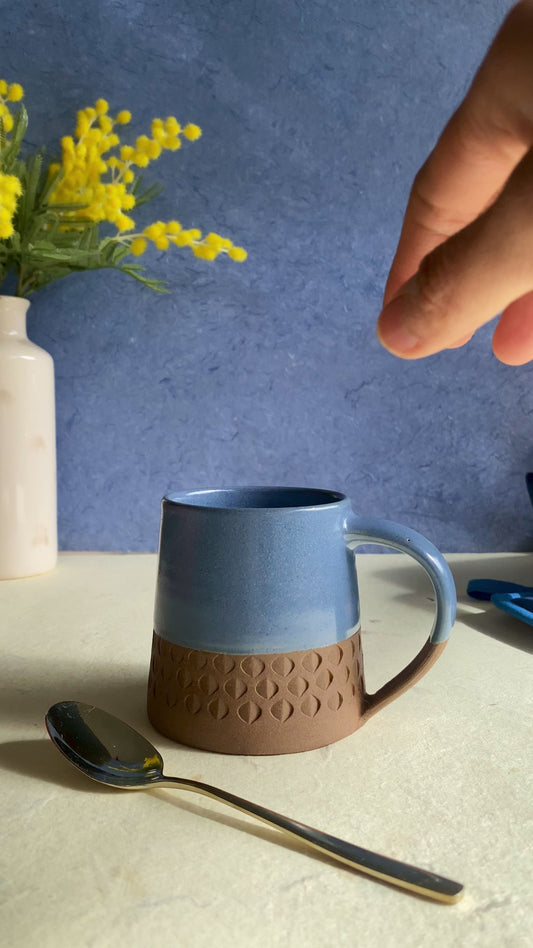 Blue Glazed Ceramic and Terracotta Mug - 400 ml Hand-Thrown Stoneware
