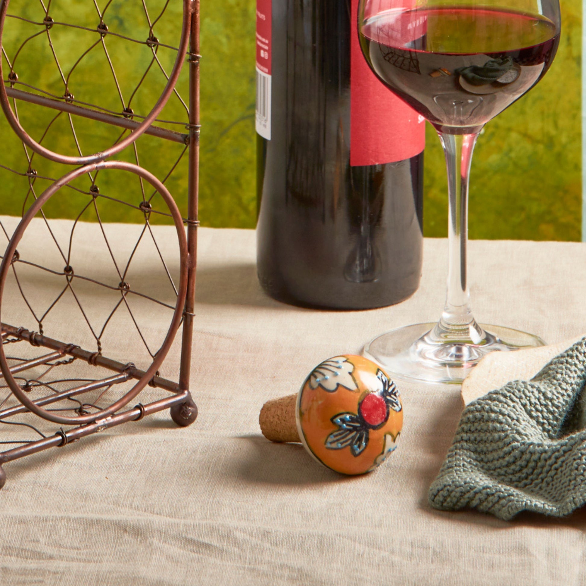 Ceramic Wine Bottle Stopper, Handmade Multi Coloured Assorted Cork - Aksa Home Decor 