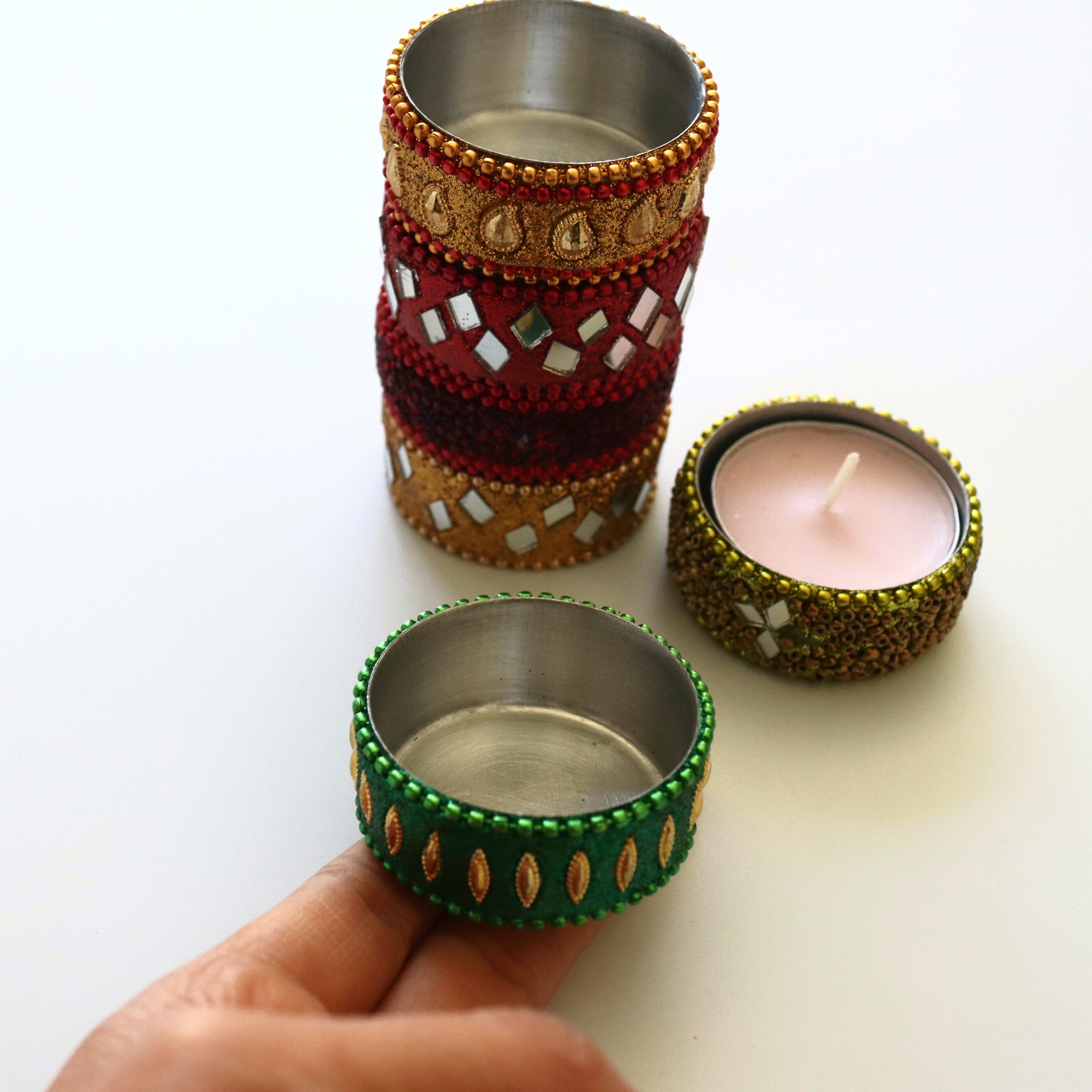 Handmade Decorative Tea Light Holders - Set of 6, Colourful, Vibrant