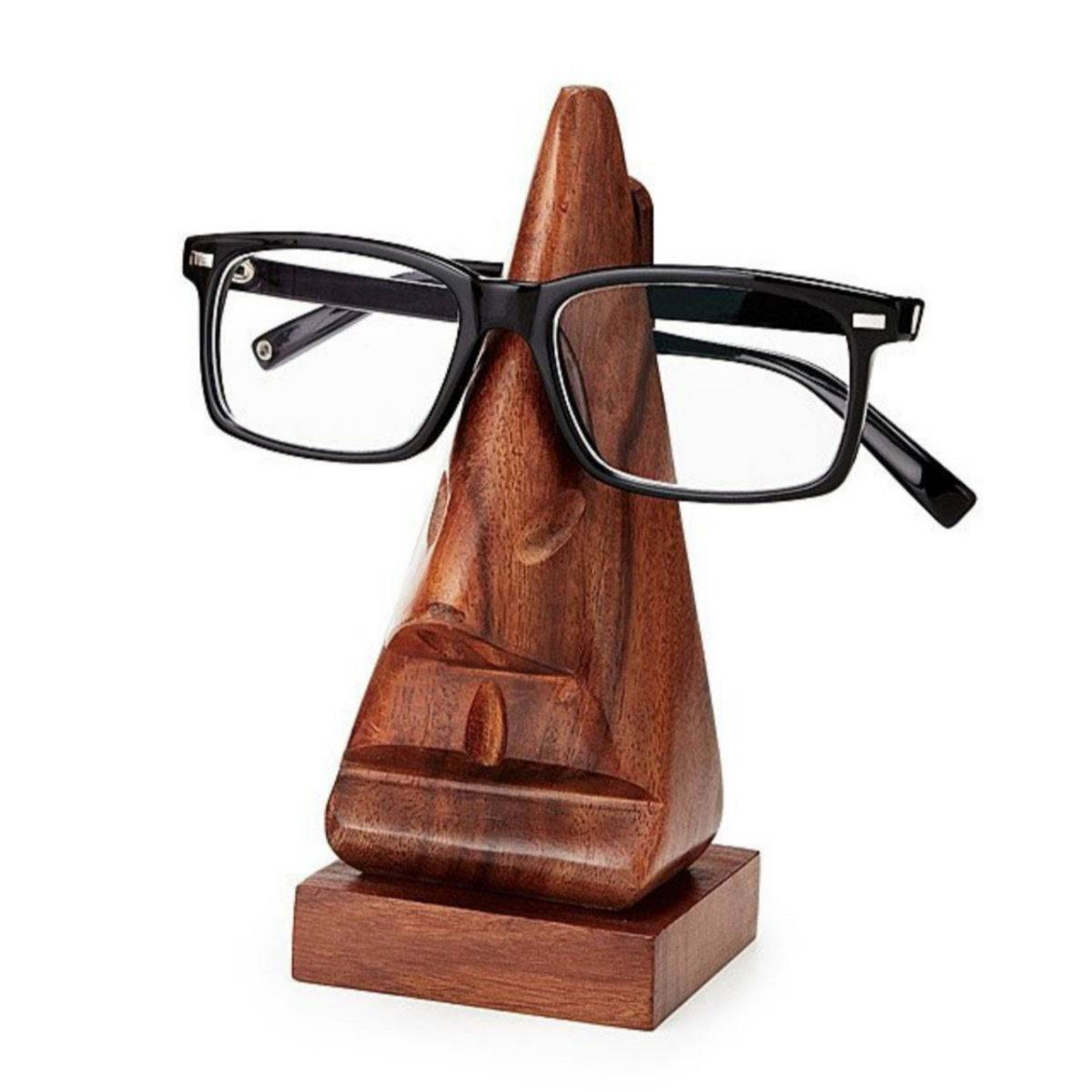 Human Face Eyeglasses Wood Holder - Hand-Carved Eyewear Stand, 17 cm, Practical pressie - Aksa Home Decor 