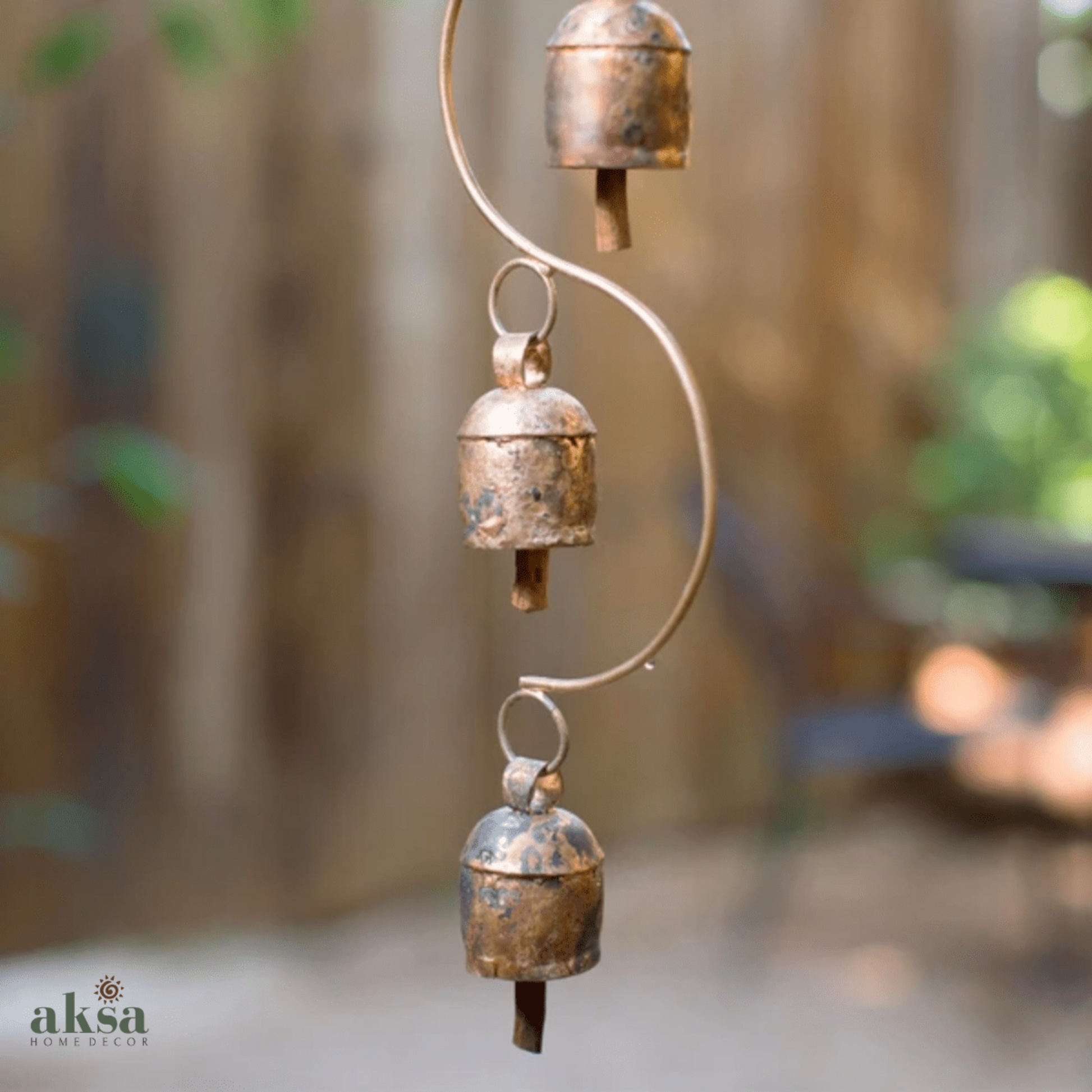 3 Rustic Decorative Bells - Adjustable Bead String - Aksa
