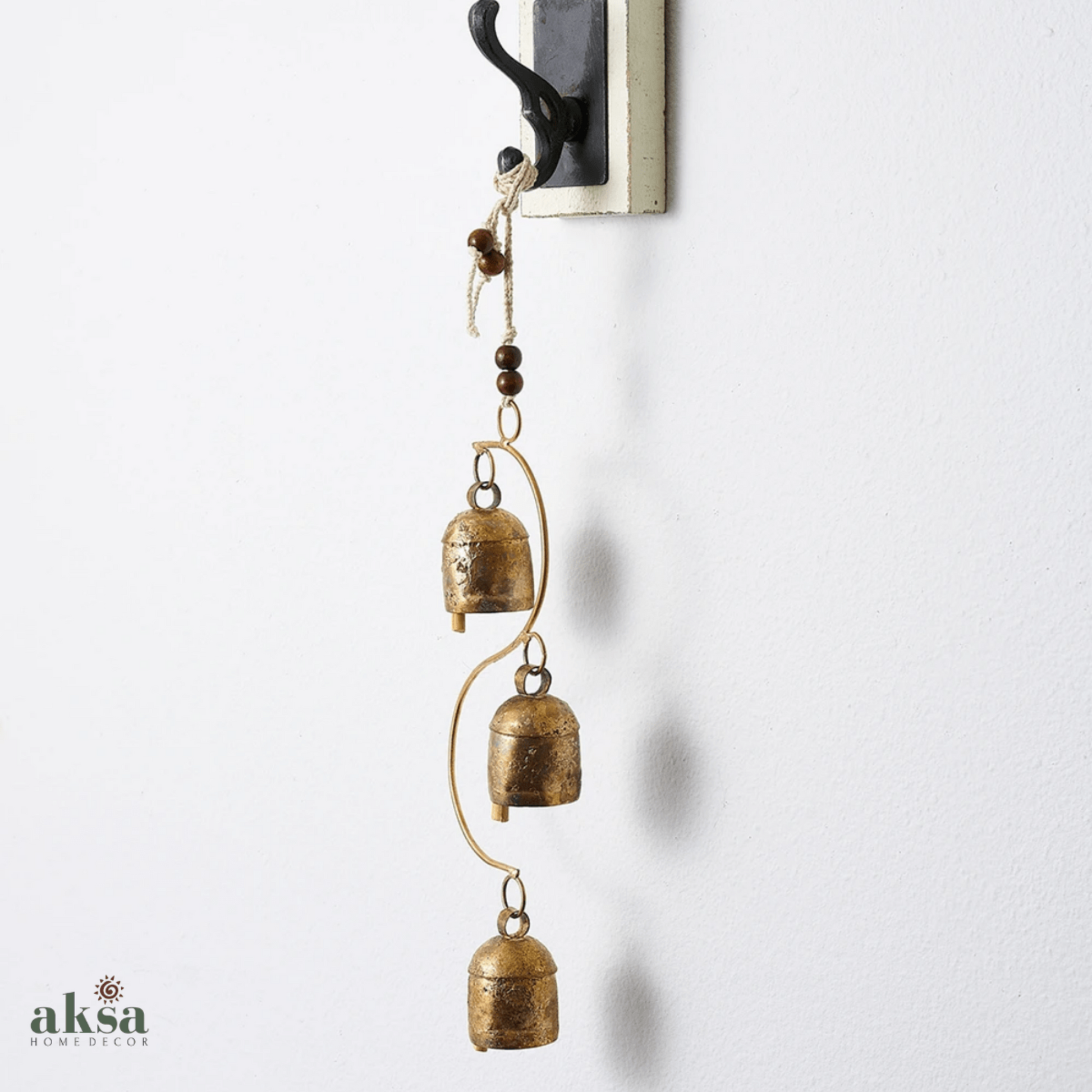 3 Rustic Decorative Bells - Adjustable Bead String - Aksa