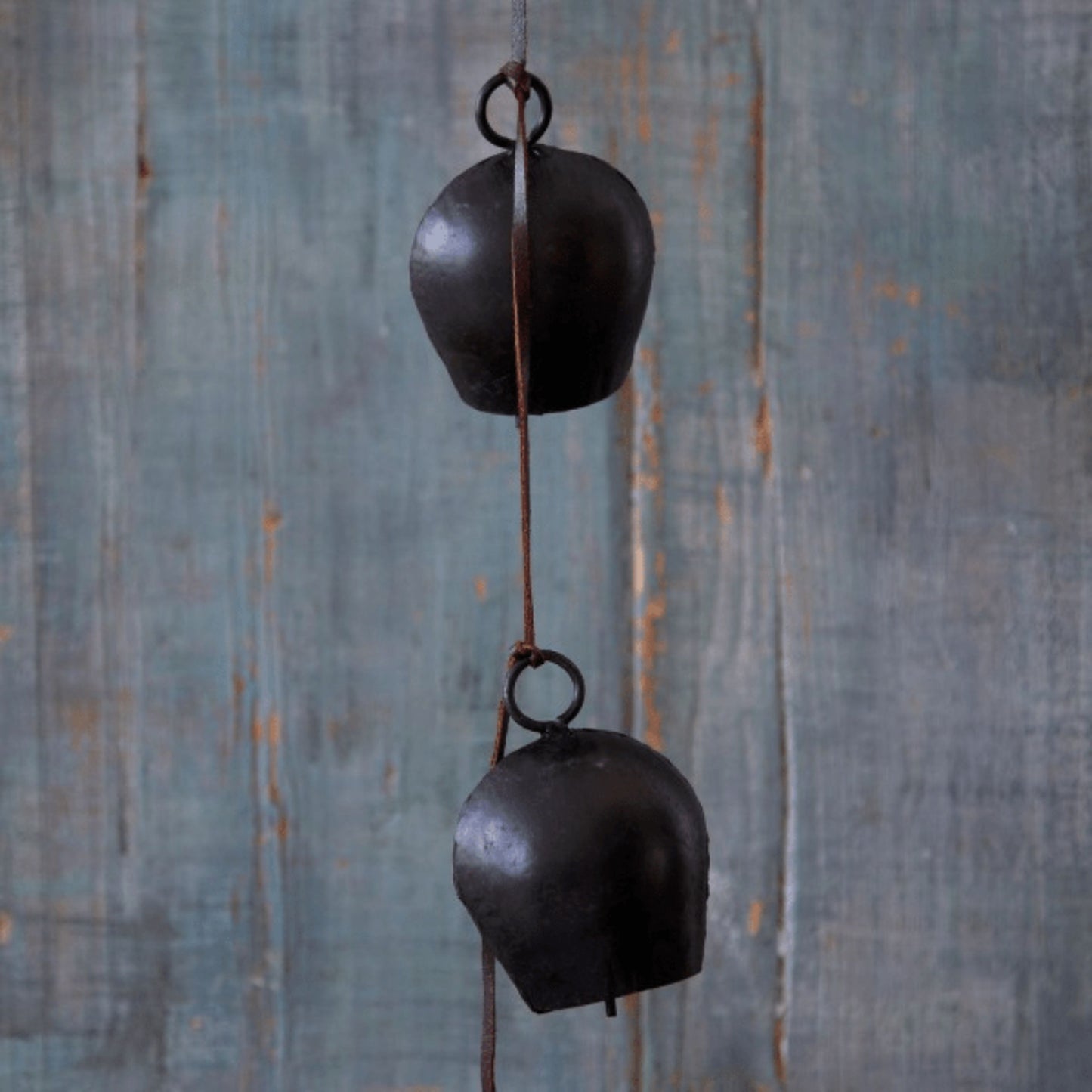 5 Traditional Hanging Iron Cow Bells - Handmade, Dangling, Black - Aksa Home Decor 