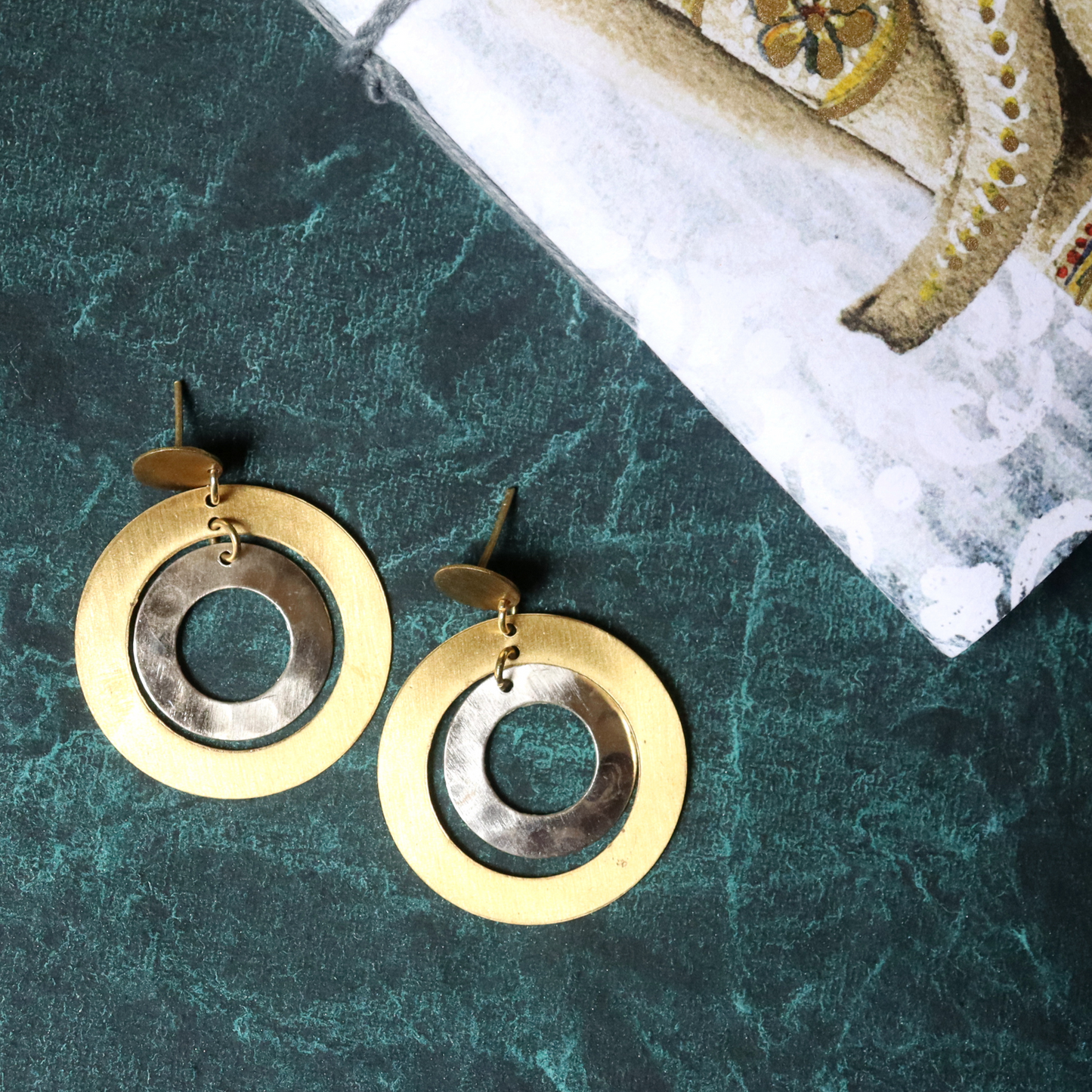 Aarna White and Gold Disc Dangle Earrings - Handmade, Chic, Gift for Her - Aksa Home Decor 