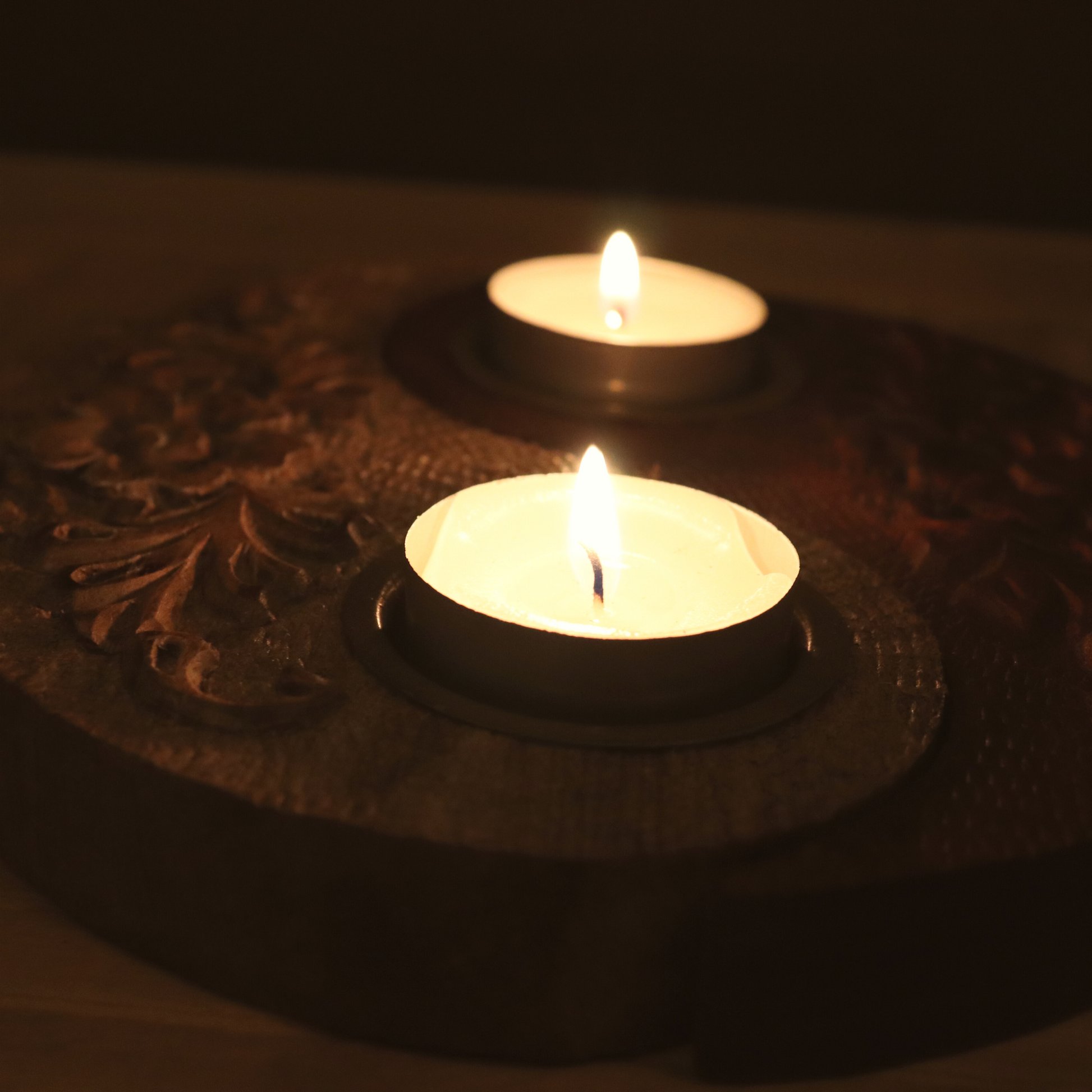 Ardhan Tealight Candle Holder - Yin Yang, Dual-tone, Wooden, Engraved