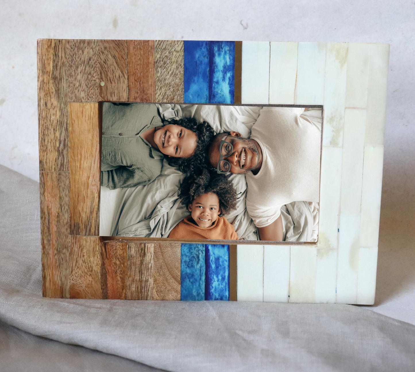 Blue-White-Brown Picture Frame|4x6 Photo|Portrait|Handmade|Sustainable - Aksa Home Decor 
