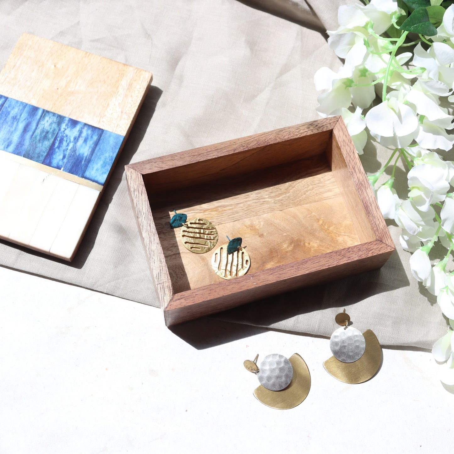 Blue White Jewellery Storage Box - Rectangle, Keepsake, Catch All - Aksa Home Decor 