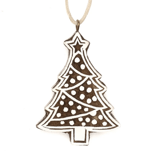 Christmas Tree Xmas Decorative Ornament - Wood, Handmade Festive Pendant - Aksa Home Decor 