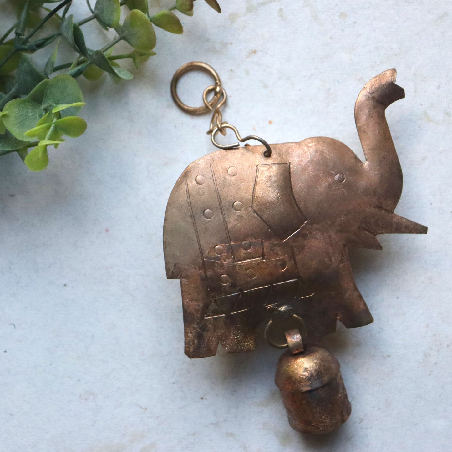 Elephant Decorative Chime with Bell - Rustic, Ethical, Hand-tuned, Recycled Metal - Aksa Home Decor 