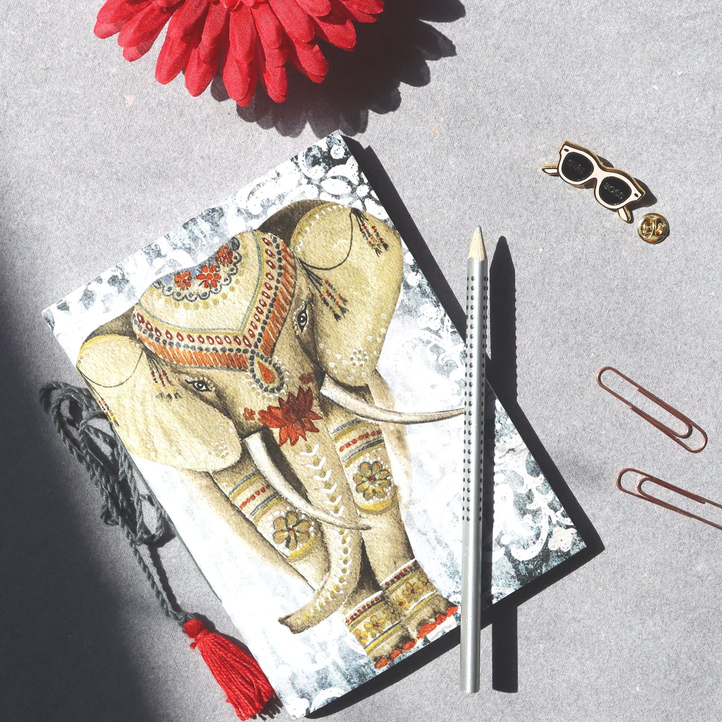 Elephant Diary with Tassel String - 96 Pages Journal,  Cotton Paper, Tree free paper - Aksa Home Decor 