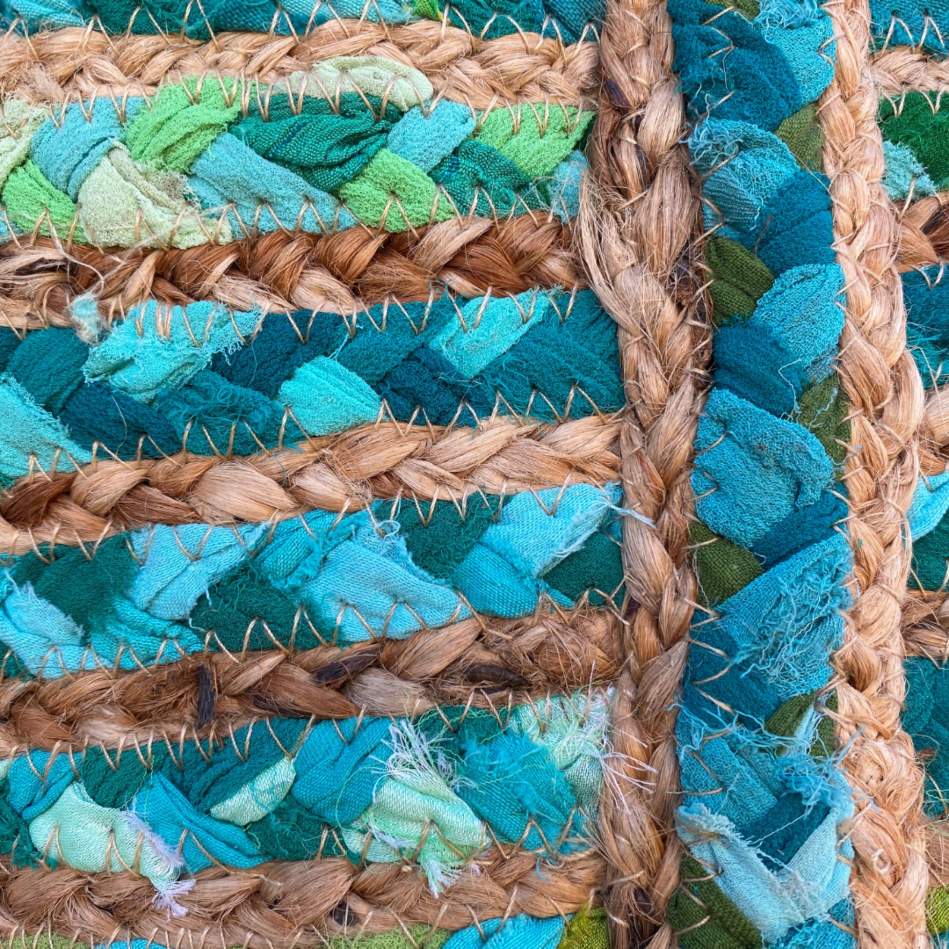 Green Cloth & Jute Tote Bag - Handmade, Sustainable, Repurposed Materials - Aksa Home Decor 