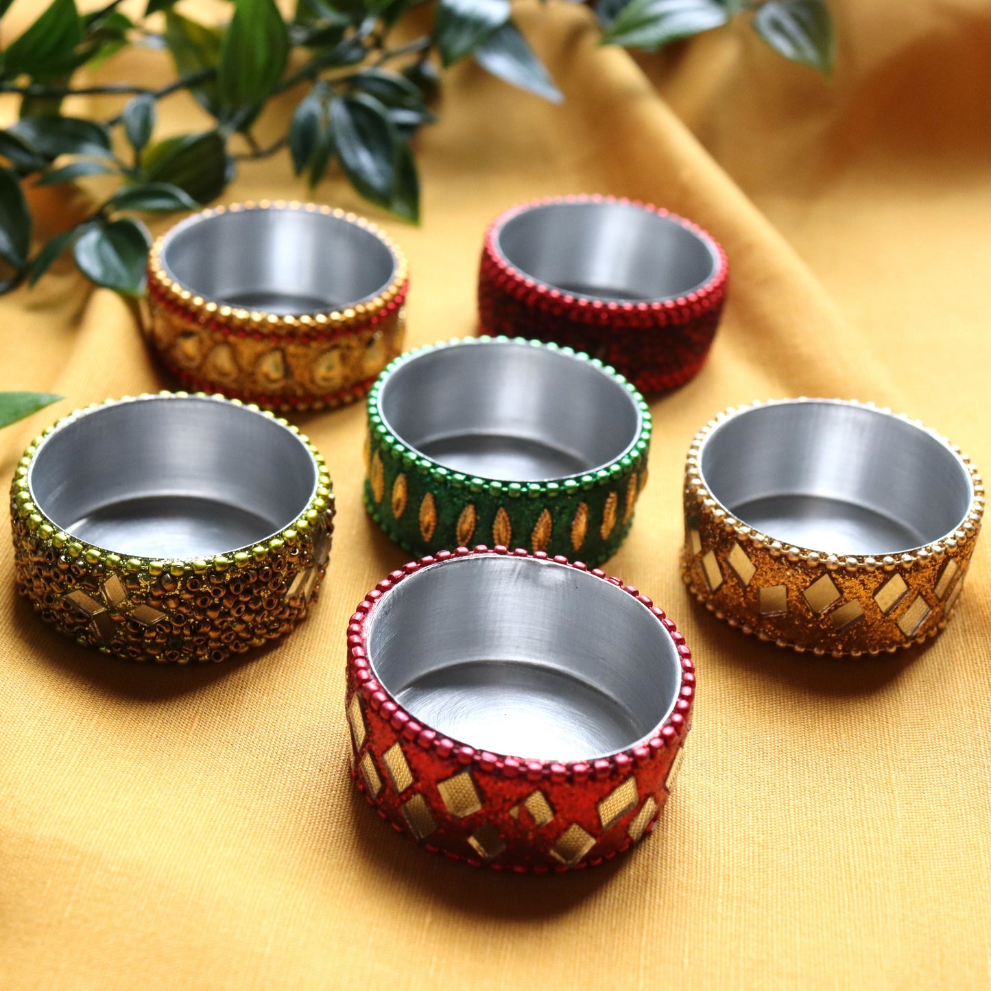Handmade Decorative Tea Light Holders - Set of 6, Colourful, Vibrant - Aksa Home Decor 