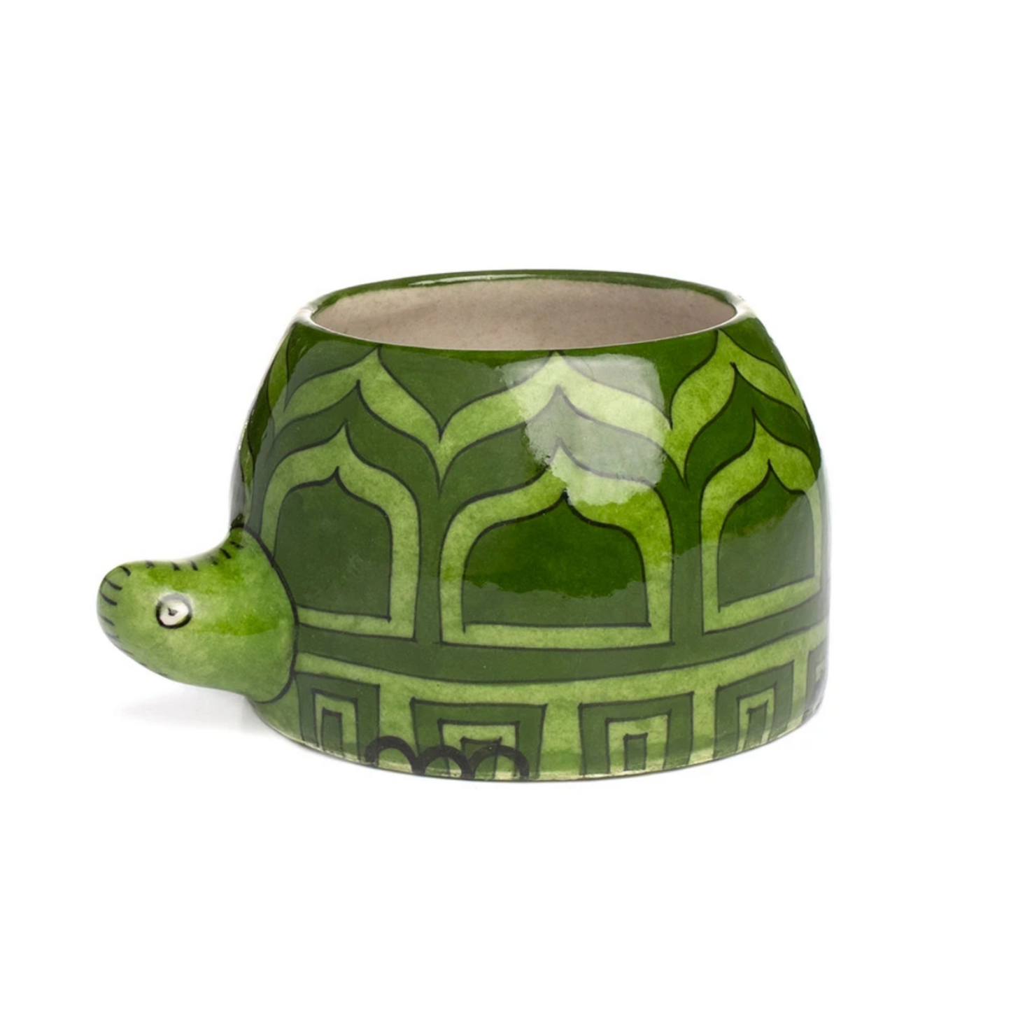 Handmade Pottery Turtle Planter Pot - Green Colour with Drainage - Aksa Home Decor 