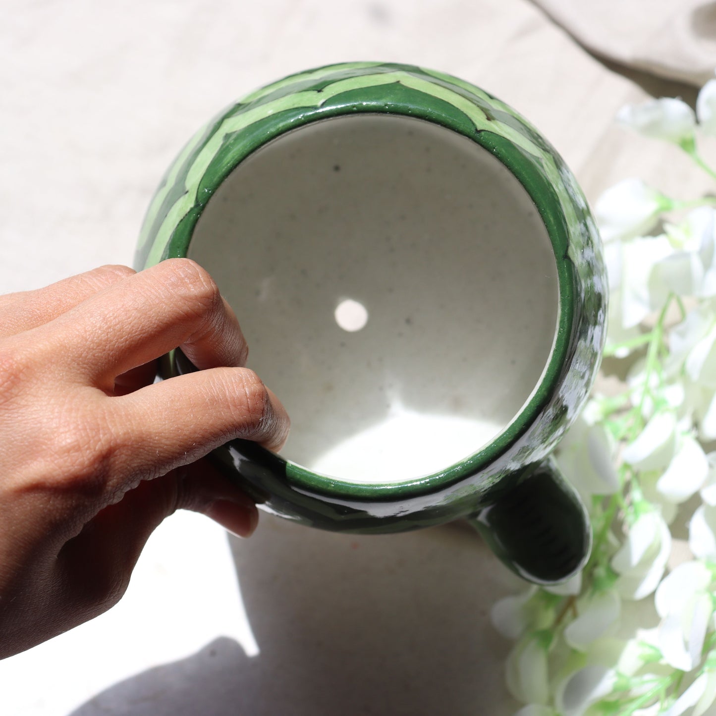 Handmade Pottery Turtle Planter Pot - Green Colour with Drainage - Aksa Home Decor 