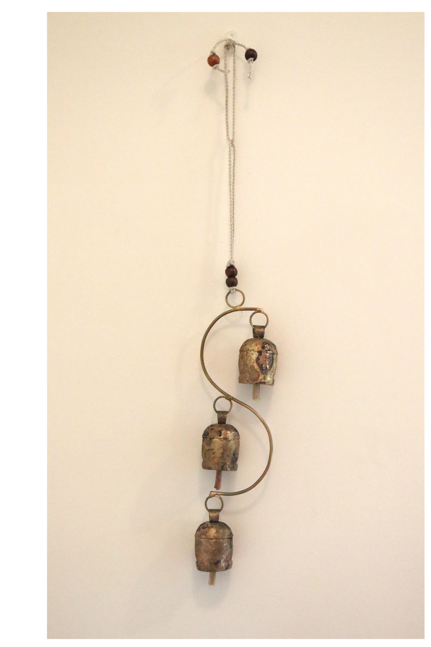 Set of 3 Rustic Decorative Hanging Bells - Adjustable String, Wood Clapper - Aksa Home Decor 