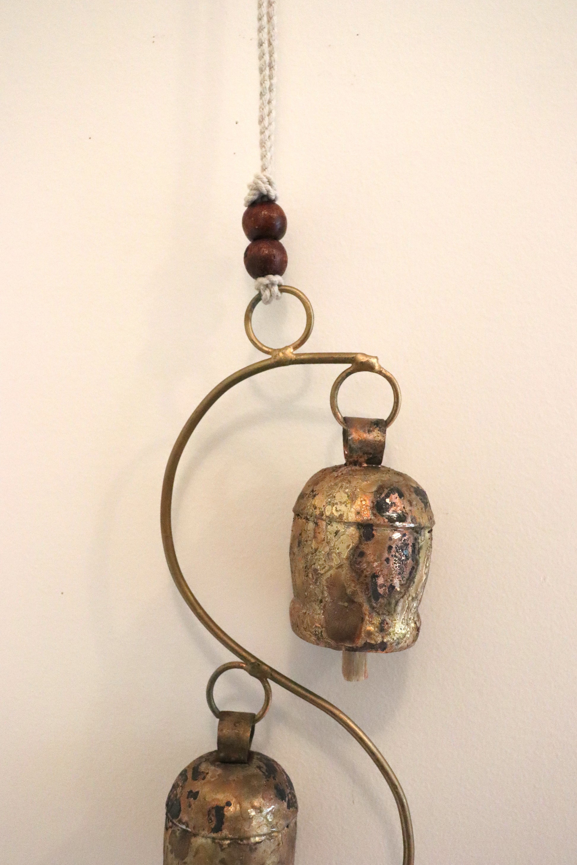 Set of 3 Rustic Decorative Hanging Bells - Adjustable String, Wood Clapper - Aksa Home Decor 