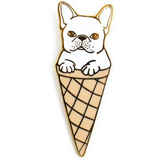 Ice Cream French Bulldog Enamel Brooch - Cute Animal Quirky Jewelry, Lapel, Pin, Badge - Aksa Home Decor 