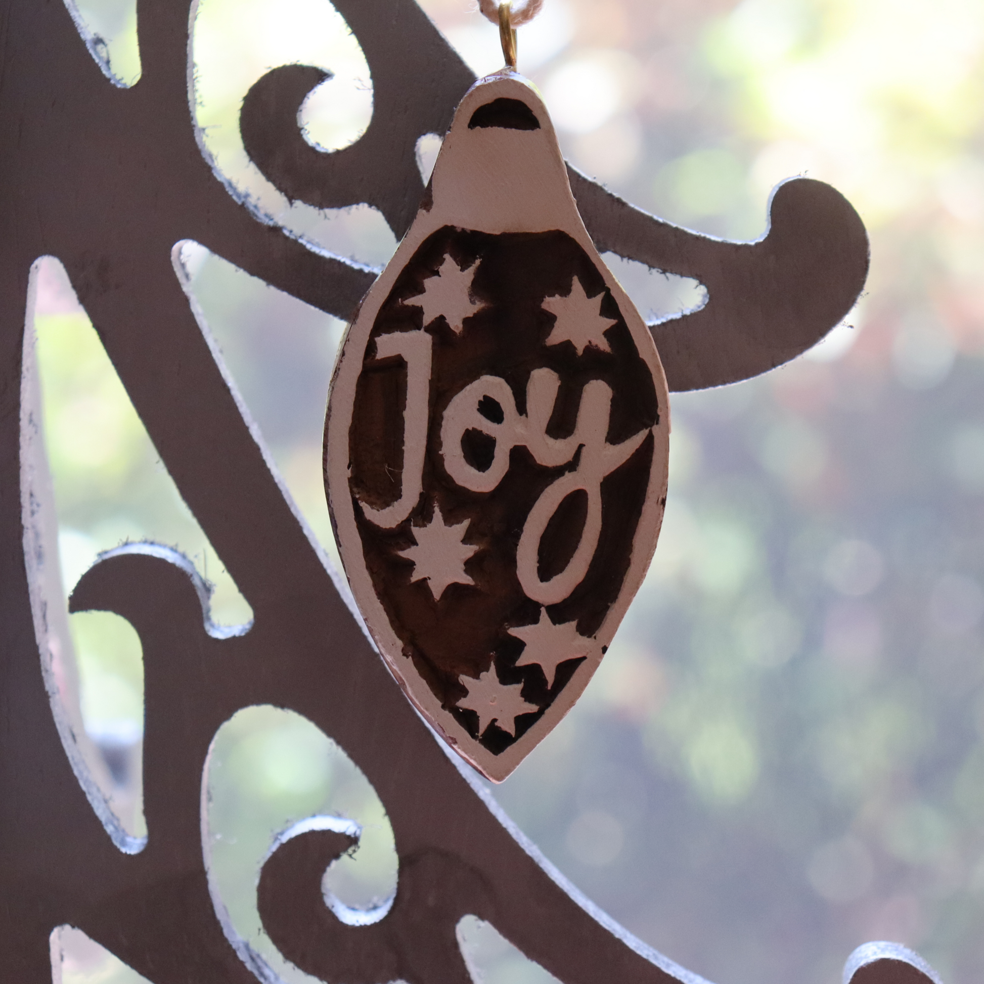 Joy Wooden Xmas Ornament - Handmade, Decorative Festive Pendant - Aksa Home Decor 