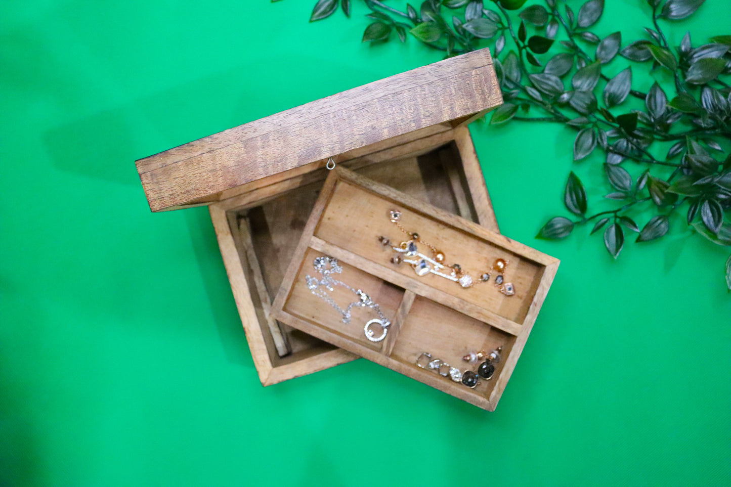 Tree of Life Wood Jewellery Keepsake Box - Rectangle, Compartment, Medium - Aksa Home Decor 