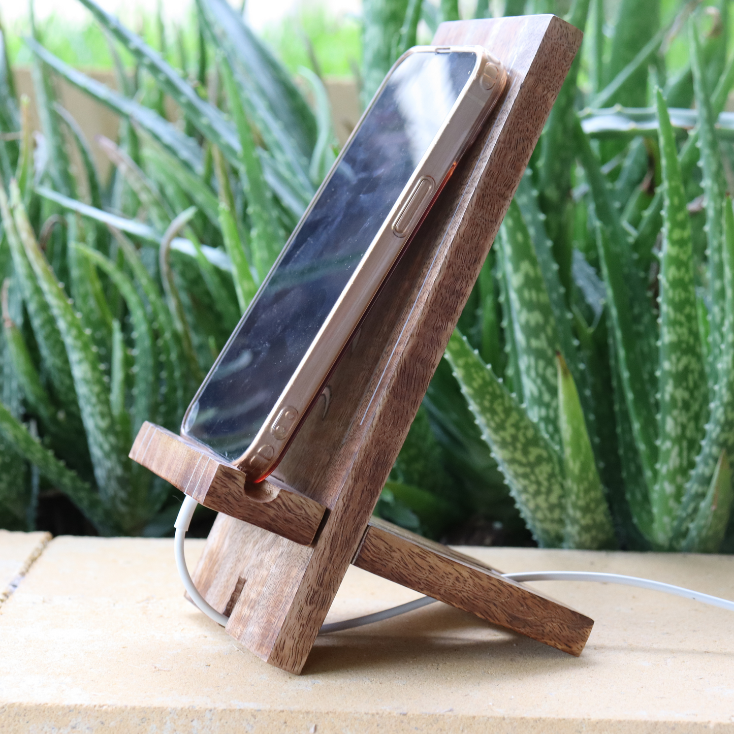 Moon Phase Phone Stand - Wood Charging Station, Collapsible Desk Dock - Aksa Home Decor 