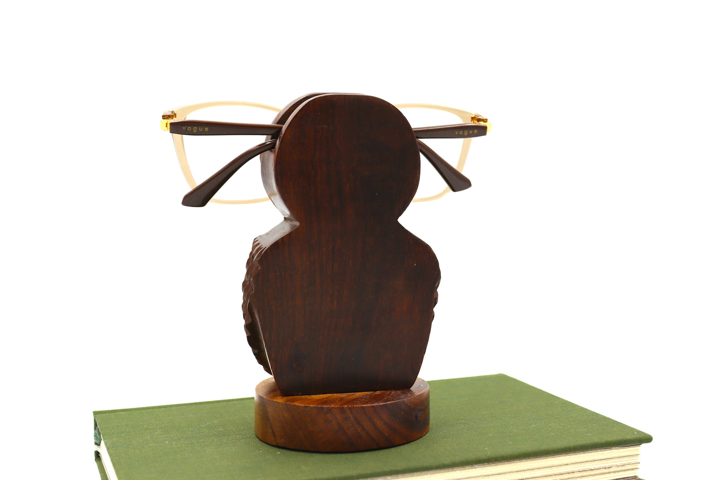 Owl Bird Eyeglasses Stand - Wood, Hand Carved Nocturnal Eyewear Holder - Aksa Home Decor 