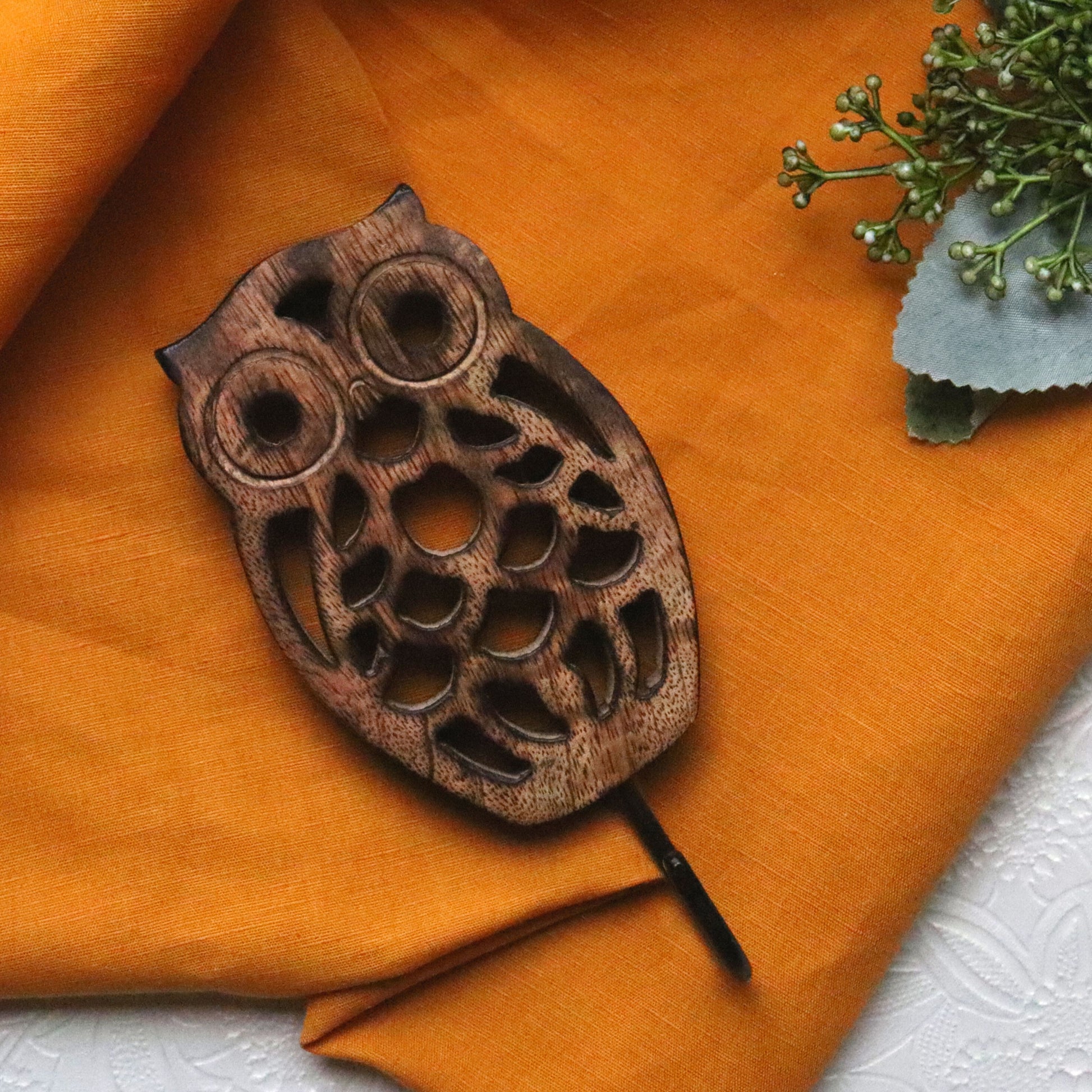 Hand Carved Owl Wall Hanger - Decorative Coat Hook - Sustainable Wood - Aksa Home Decor 