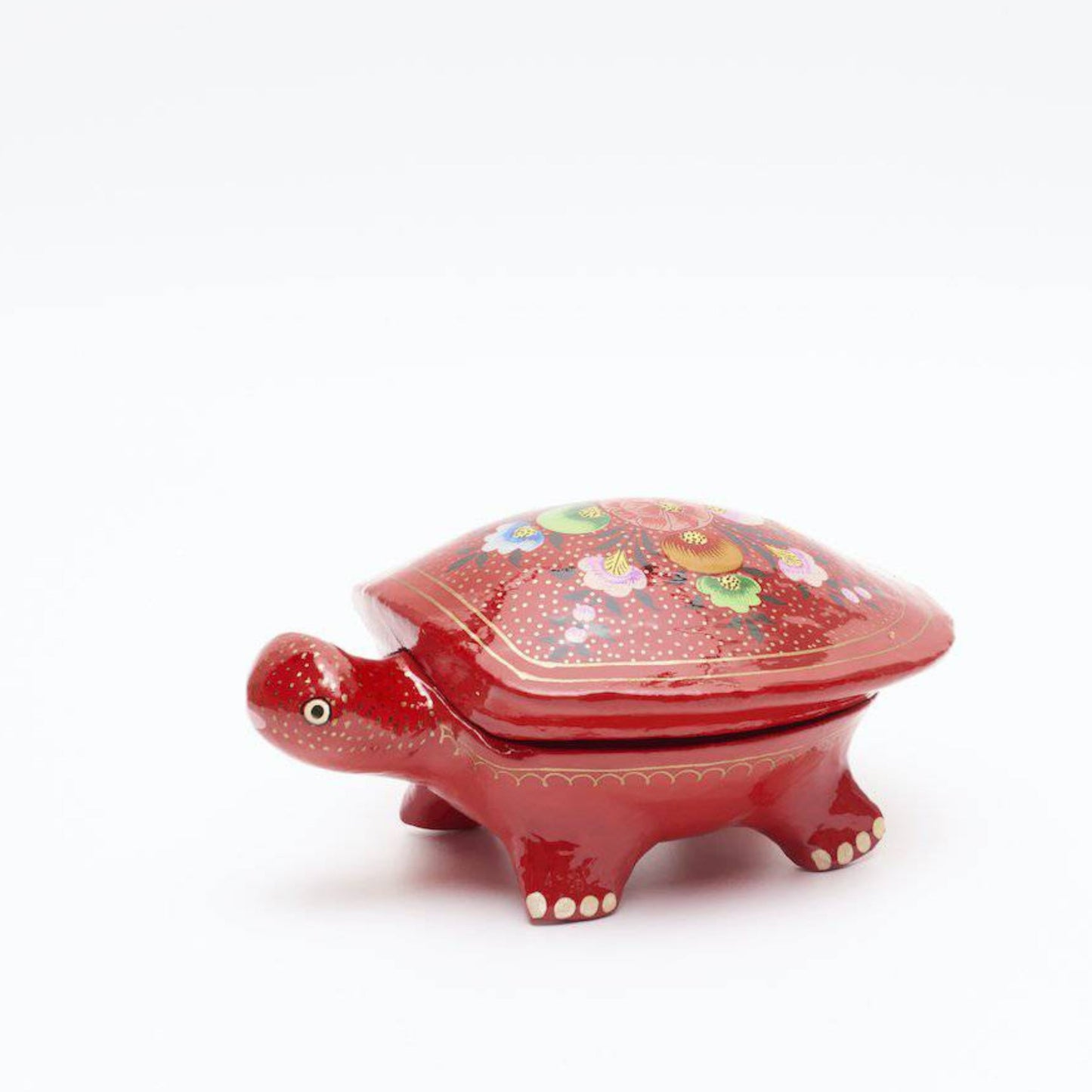 Paper Mache Tortoise Floral Storage Box - Red, Decorative Container - Aksa Home Decor 