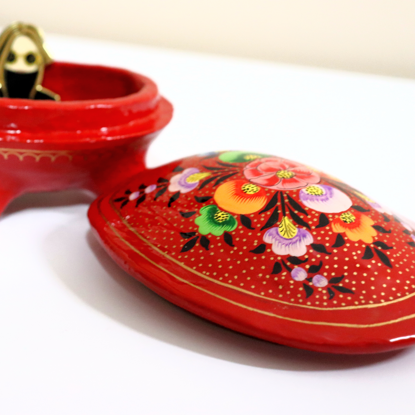 Paper Mache Tortoise Floral Storage Box - Red, Decorative Container