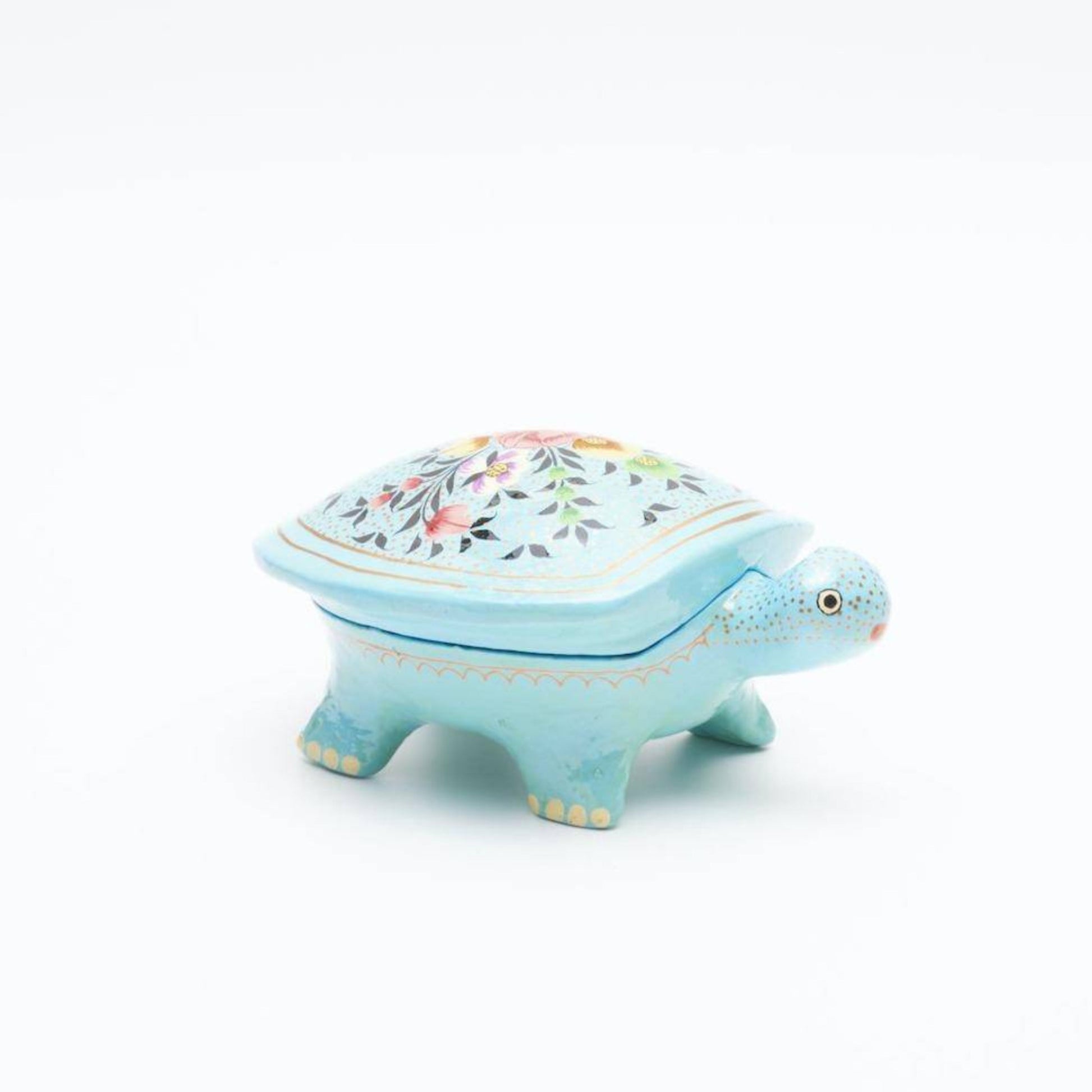 Paper Mache Tortoise Keepsake Box- Blue,Trinket,Bits & Bobs Box,Floral - Aksa Home Decor 