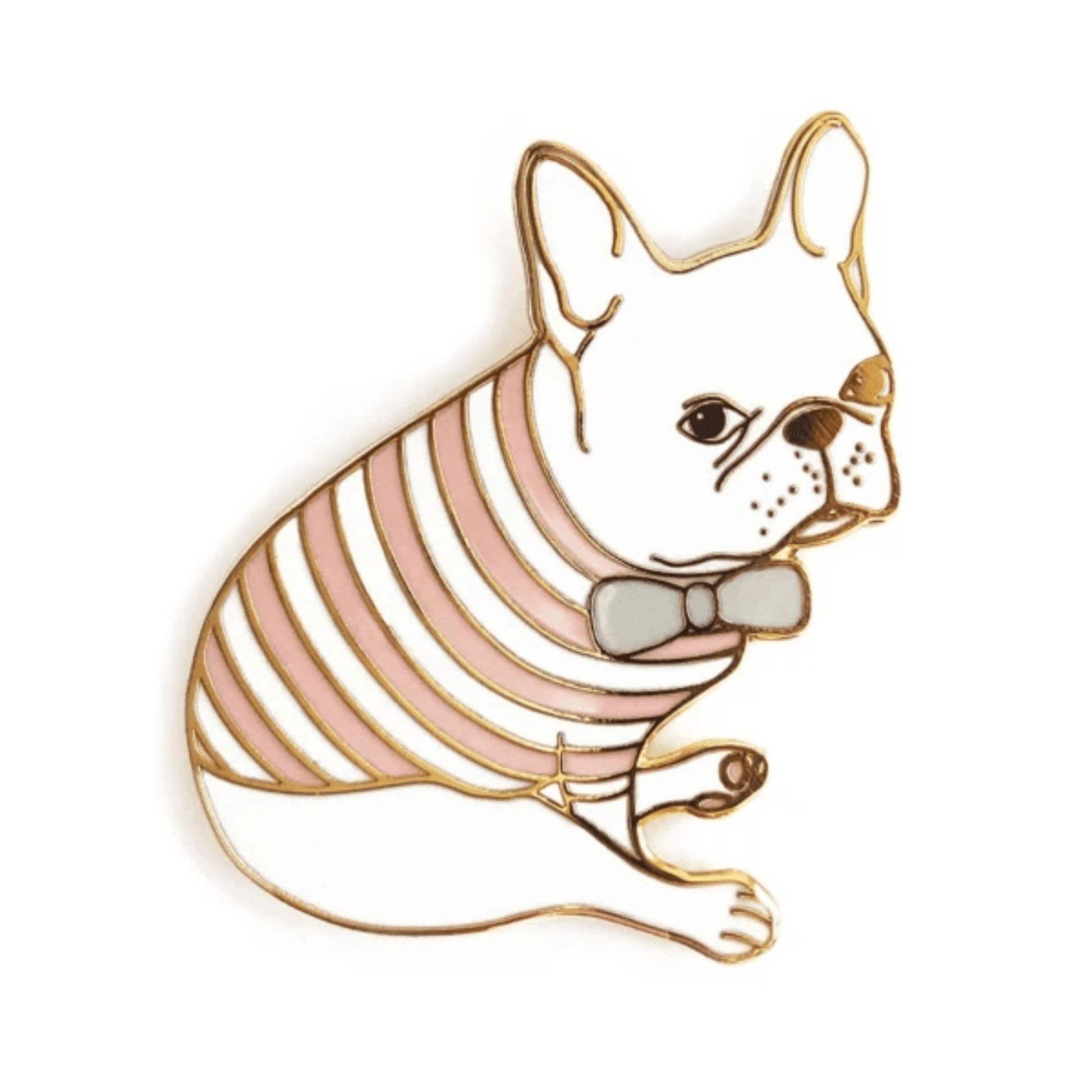Dog Enamel Brooch - Pink Striped Tee & Bow French Bulldog Pin - Aksa Home Decor 