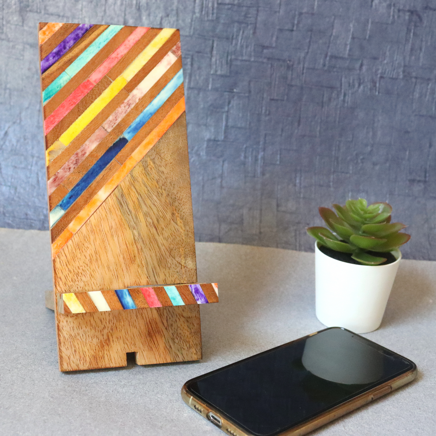 Rainbow Phone Dock Stand - Diagonal Lines, Multicoloured, Collapsible, Indradhanush - Aksa Home Decor 