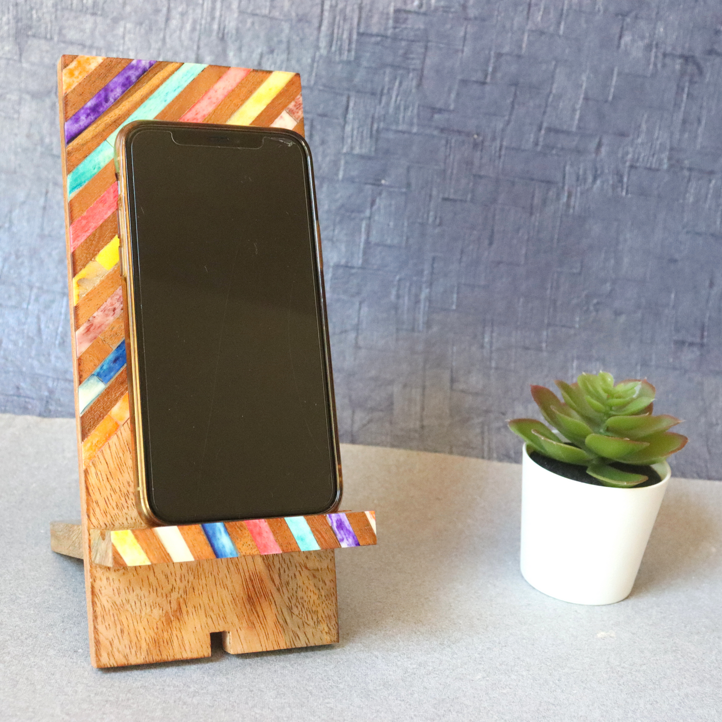 Rainbow Phone Dock Stand - Diagonal Lines, Multicoloured, Collapsible, Indradhanush - Aksa Home Decor 