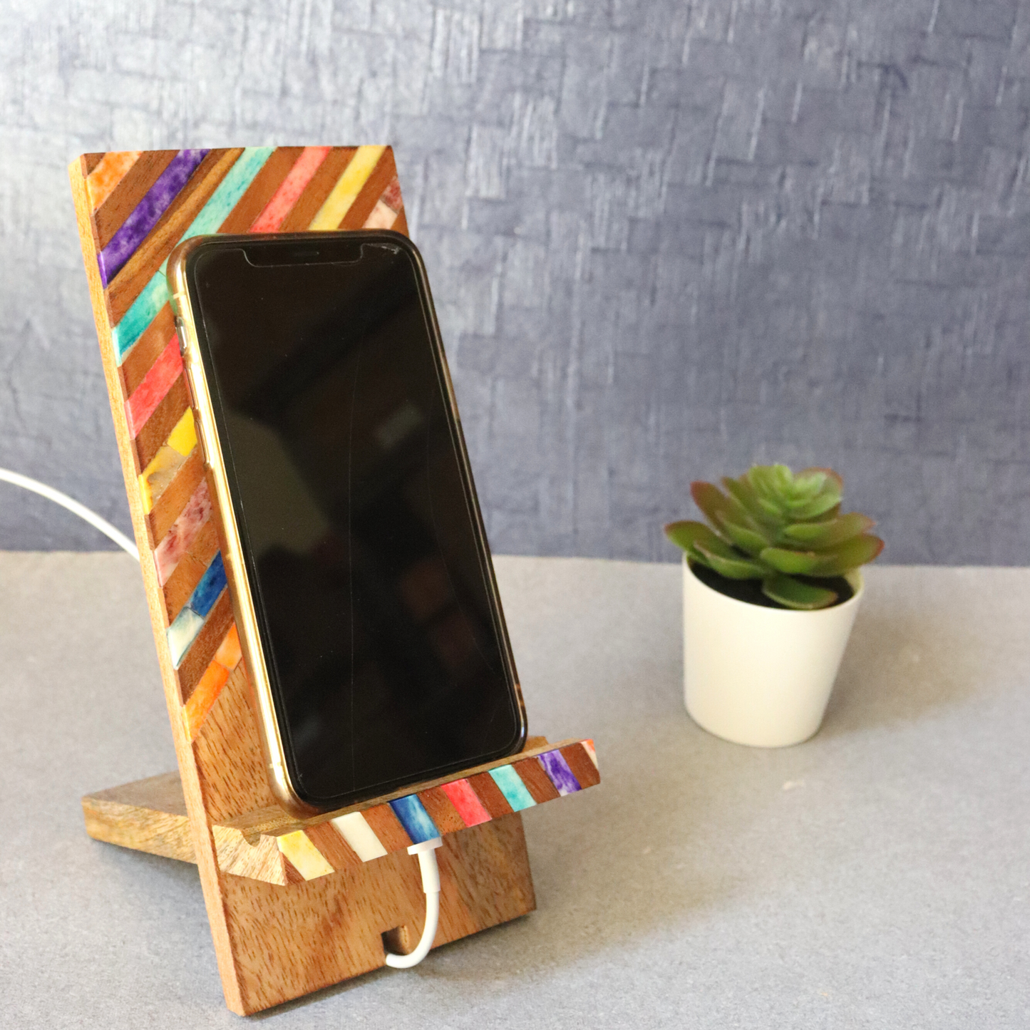 Rainbow Phone Dock Stand - Diagonal Lines, Multicoloured, Collapsible, Indradhanush - Aksa Home Decor 