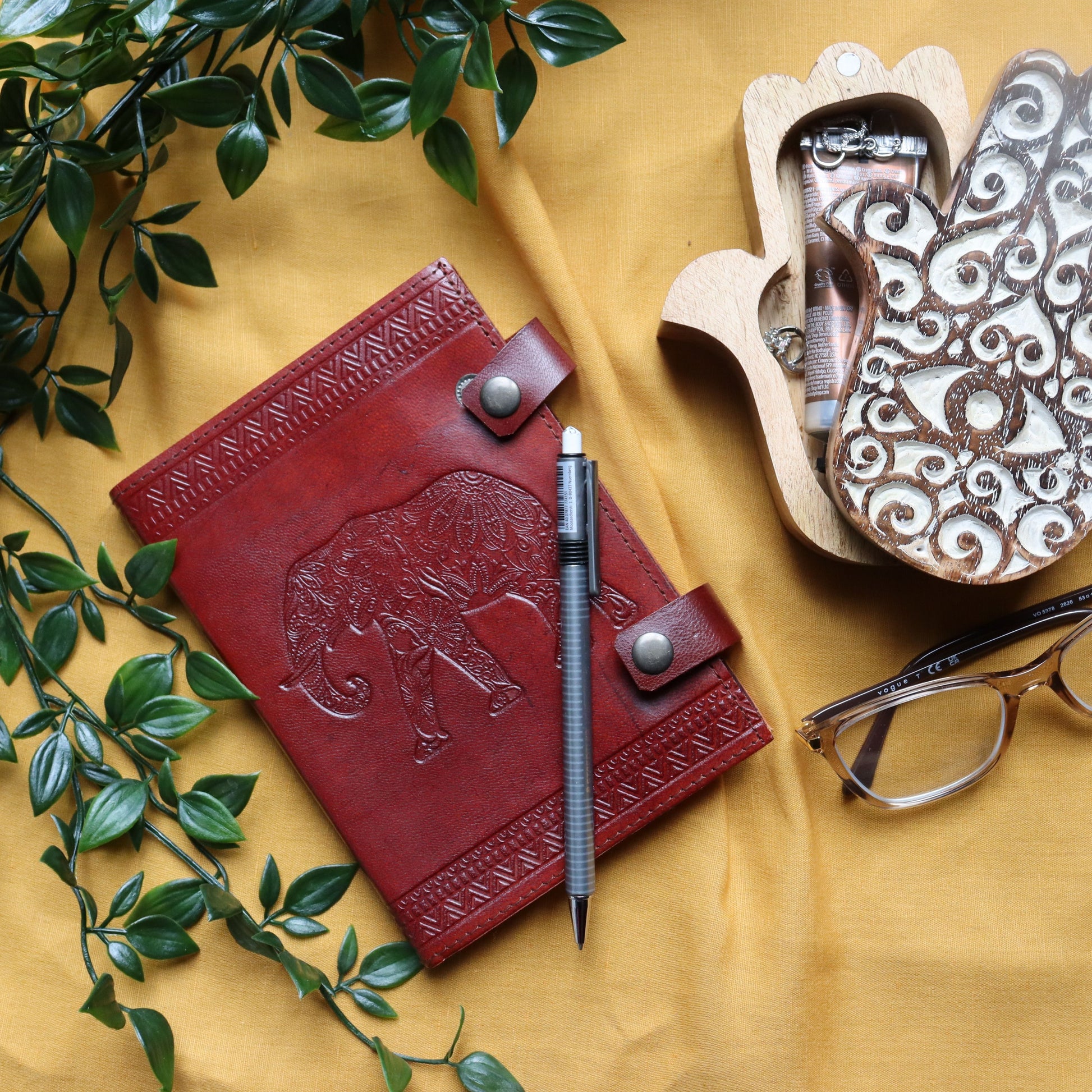 Sustainable Leather Journal - Elephant Diary, Tree-free paper, 96 Pages - Aksa Home Decor 
