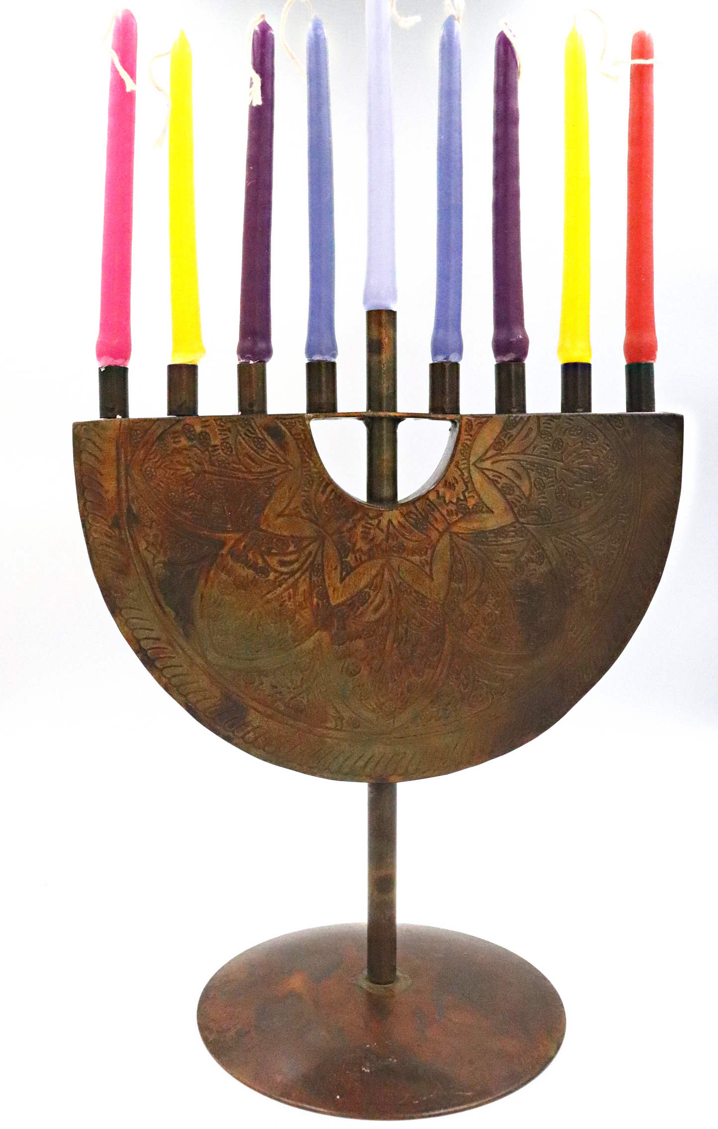 9 Candle Antiqued Iron Menorah Hanukkah Lamp Holder - Chanukah, Jewish, Judaica Home Decor
