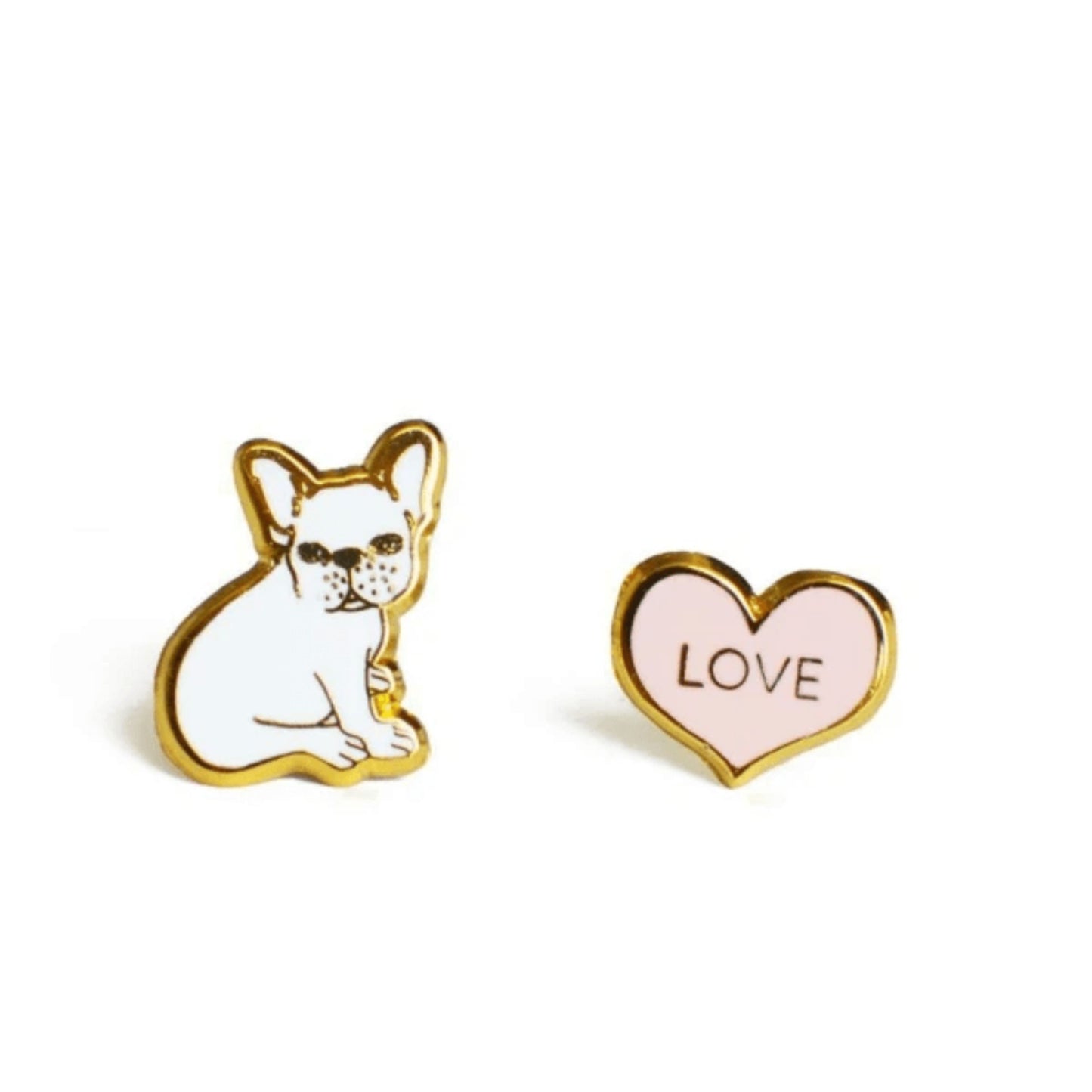 White Bulldog & Pink Love Heart Chic Earrings - Small Studs, Dog Animal Lovers - Aksa Home Decor 