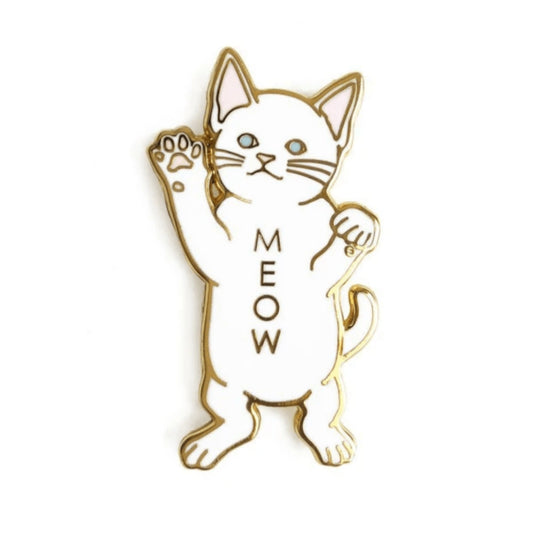 White Cat Pin Enamel - Meow Brooch, Feline Lapel, Animal Badge for Shirt, Backpack Bag - Aksa Home Decor 