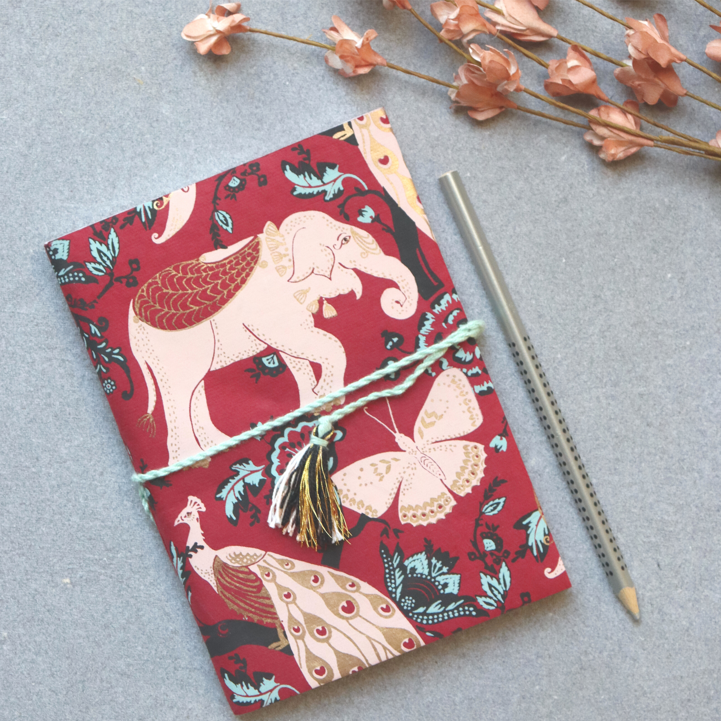 96 Pages Cotton Paper Journal - Handmade Plain Diary, Red Royal Garden - Aksa Home Decor 