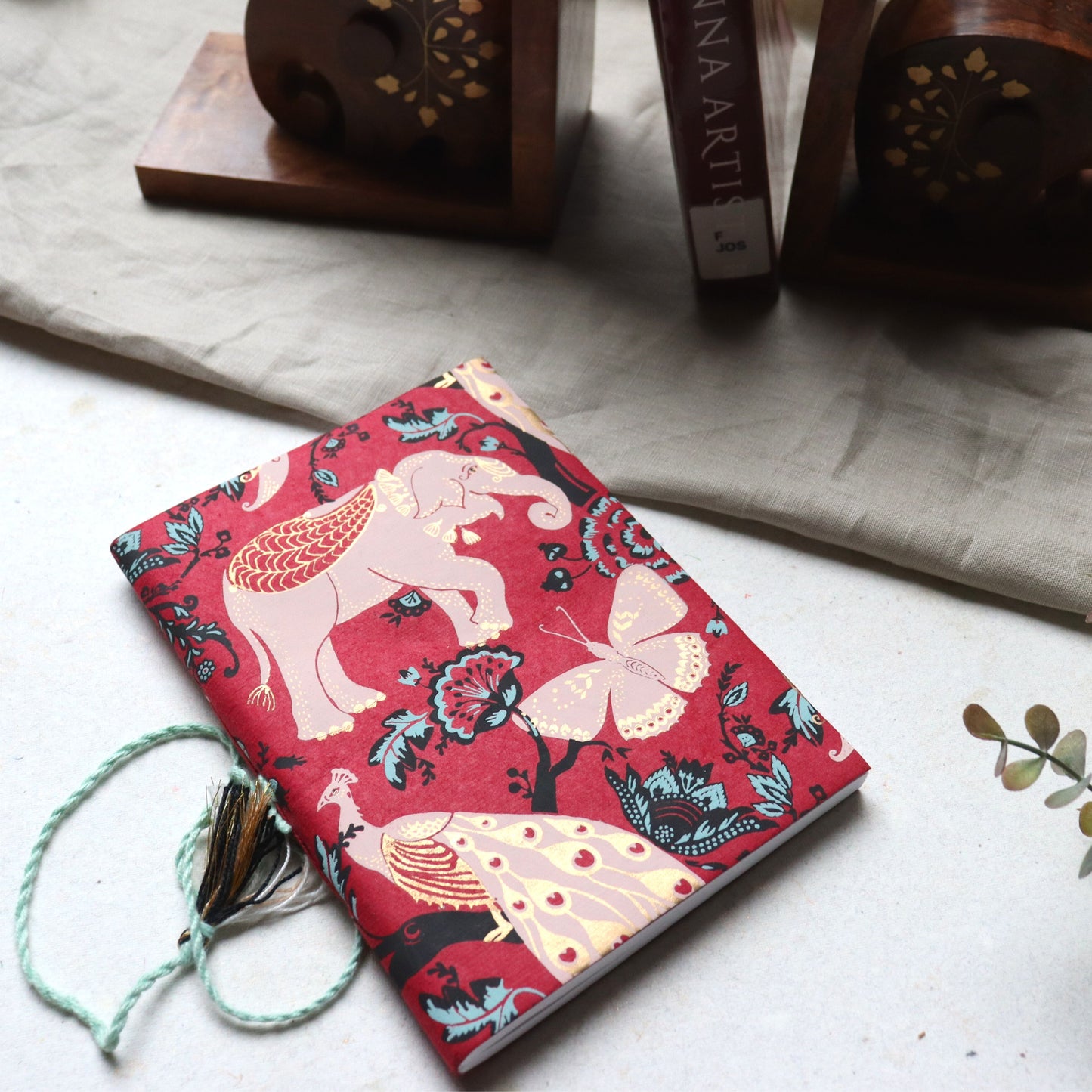 96 Pages Cotton Paper Journal - Handmade Plain Diary, Red Royal Garden - Aksa Home Decor 