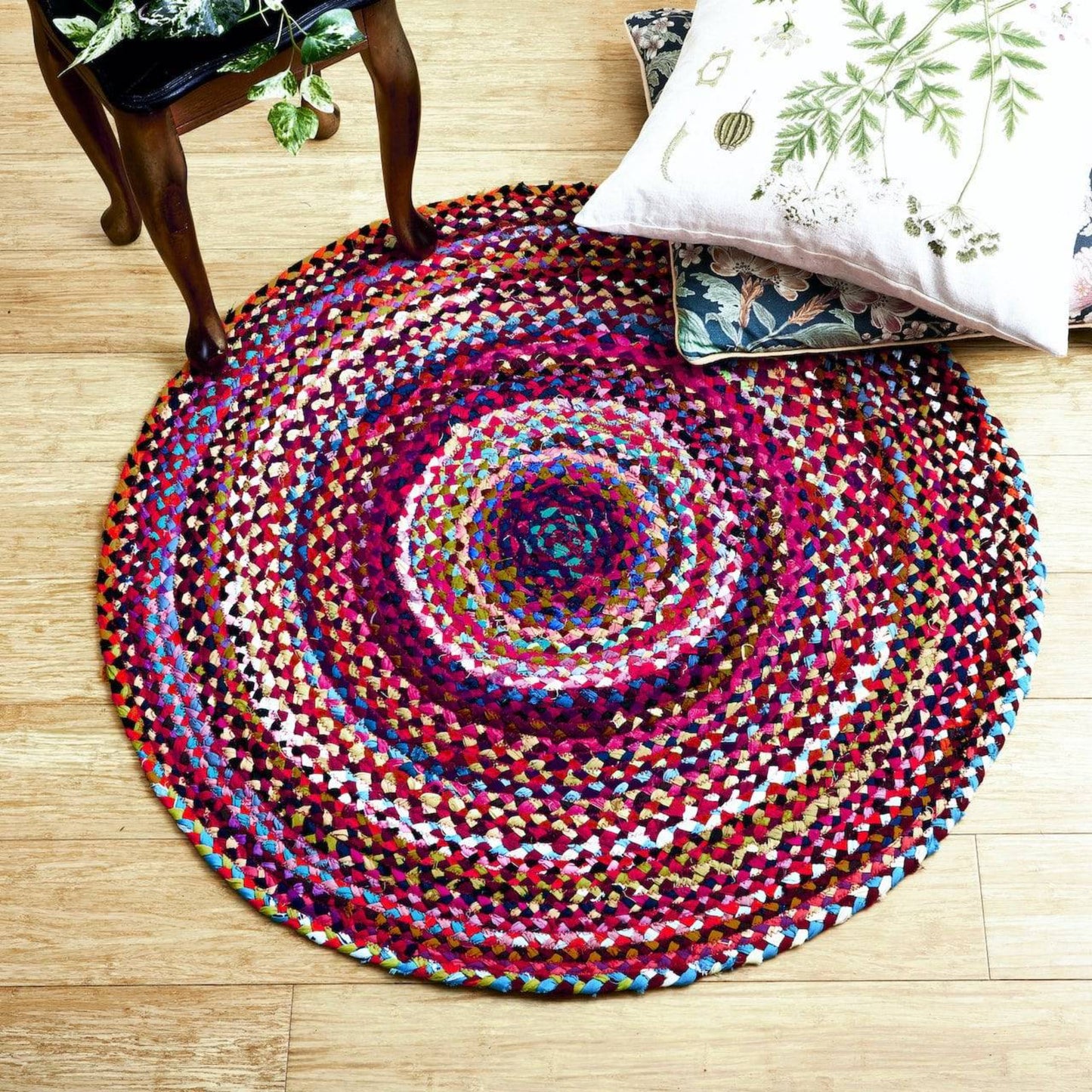 Hand-Knotted Round Cotton Chindi Rug - Multicolour 3 ft - Aksa