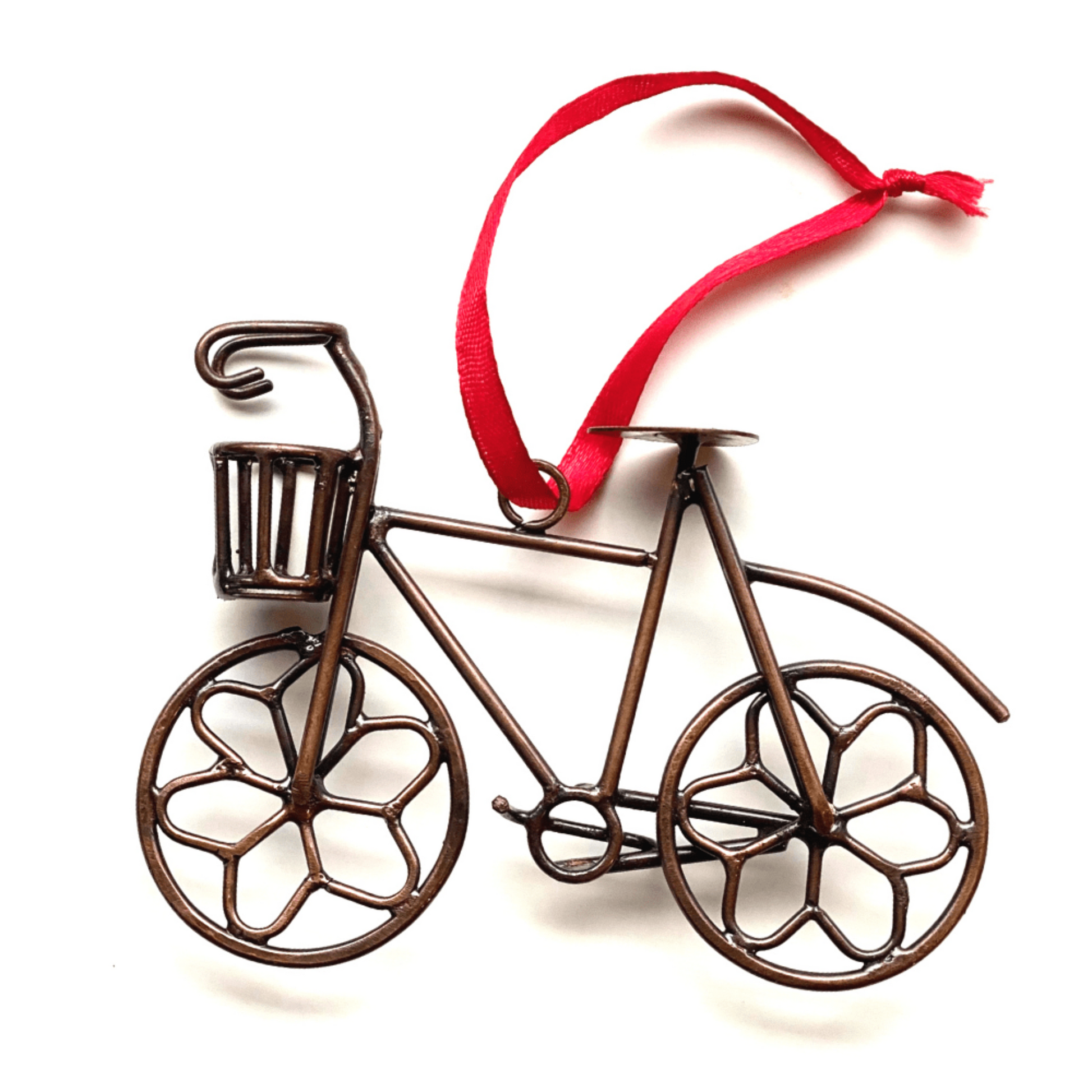 Handmade Bicycle Ornament - Red Ribbon, Bike with Basket - Aksa