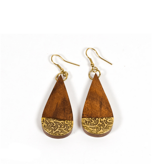 Surekha Wood and Brass Chic Earrings - Aksa