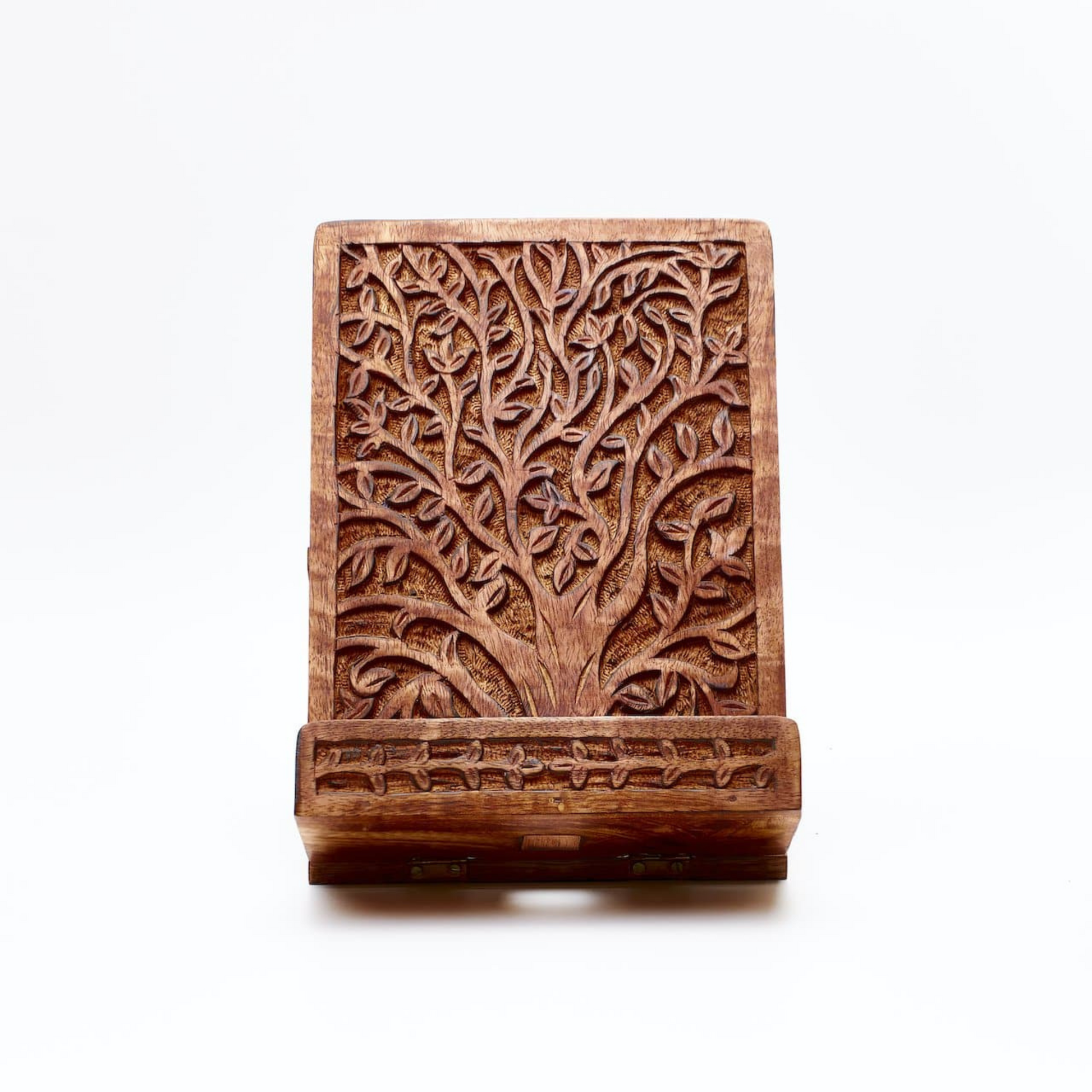 Tree of Life Tablet and Book Adjustable Stand - Collapsible, Engraved, Kitchen Holder - Aksa Home Decor 